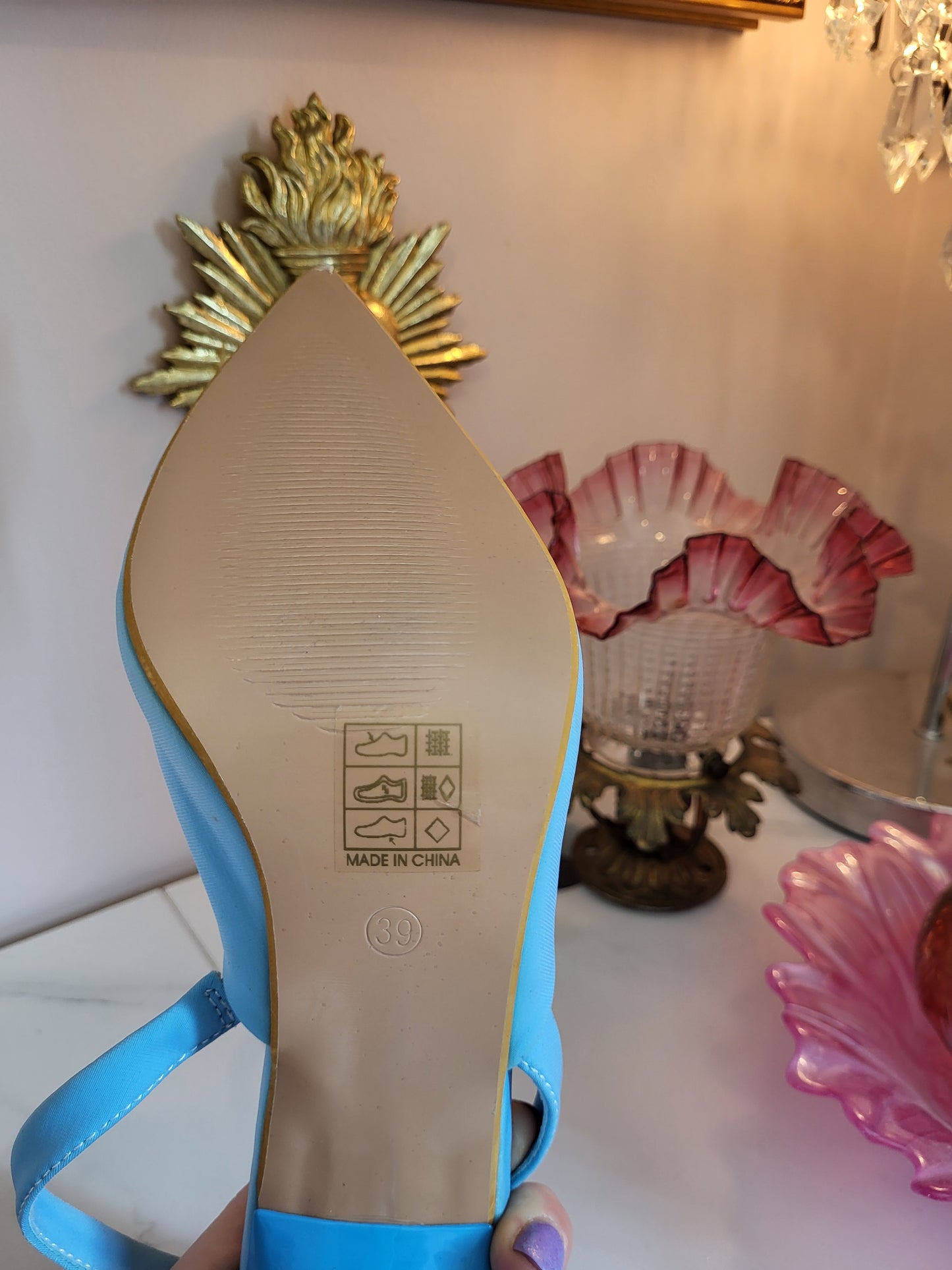 Cornflower Blue Diamante Sling back Heels in the style of Manolo Blahnik