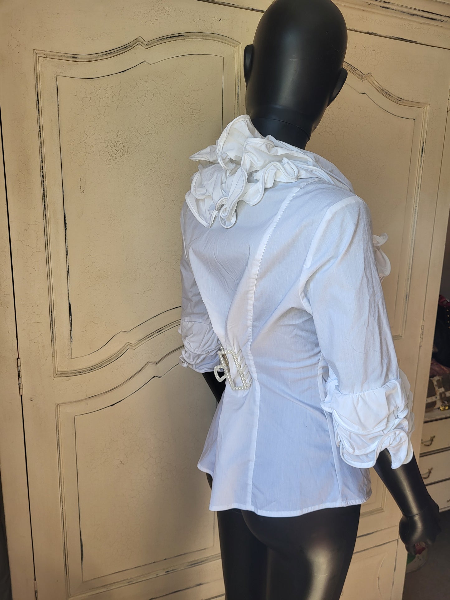 Diego Reiga White Flounced Cotton Blouse