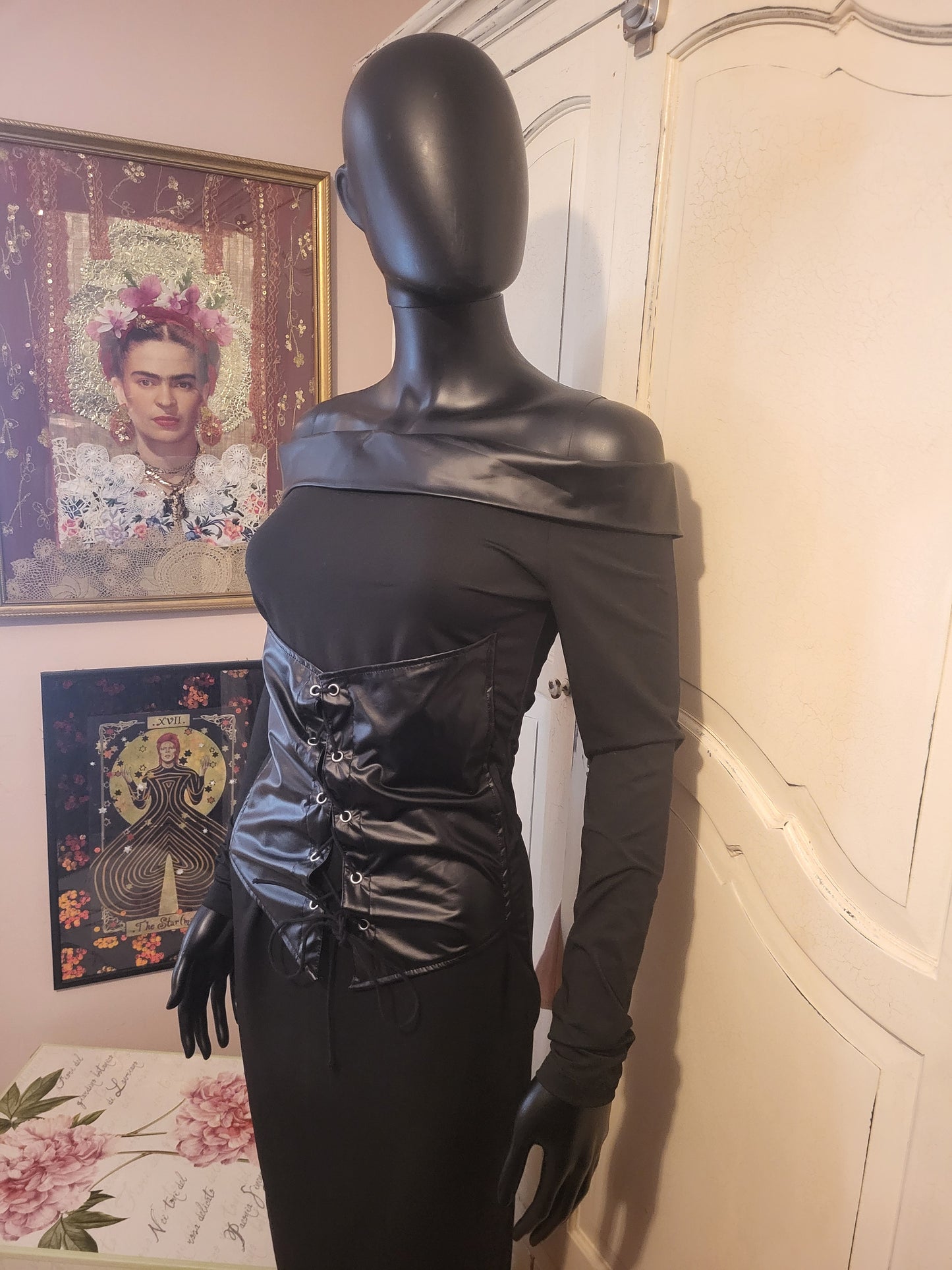 Gothic Off-Shoulder Corset Detail Midi Dress