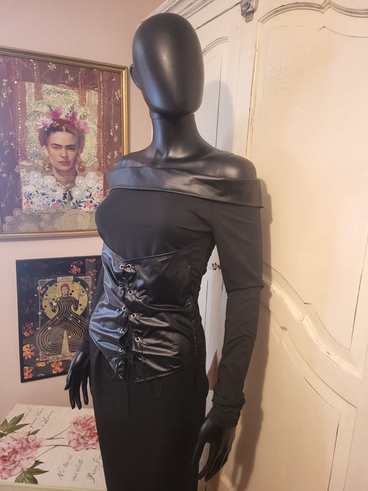 Gothic Off-Shoulder Corset Detail Midi Dress