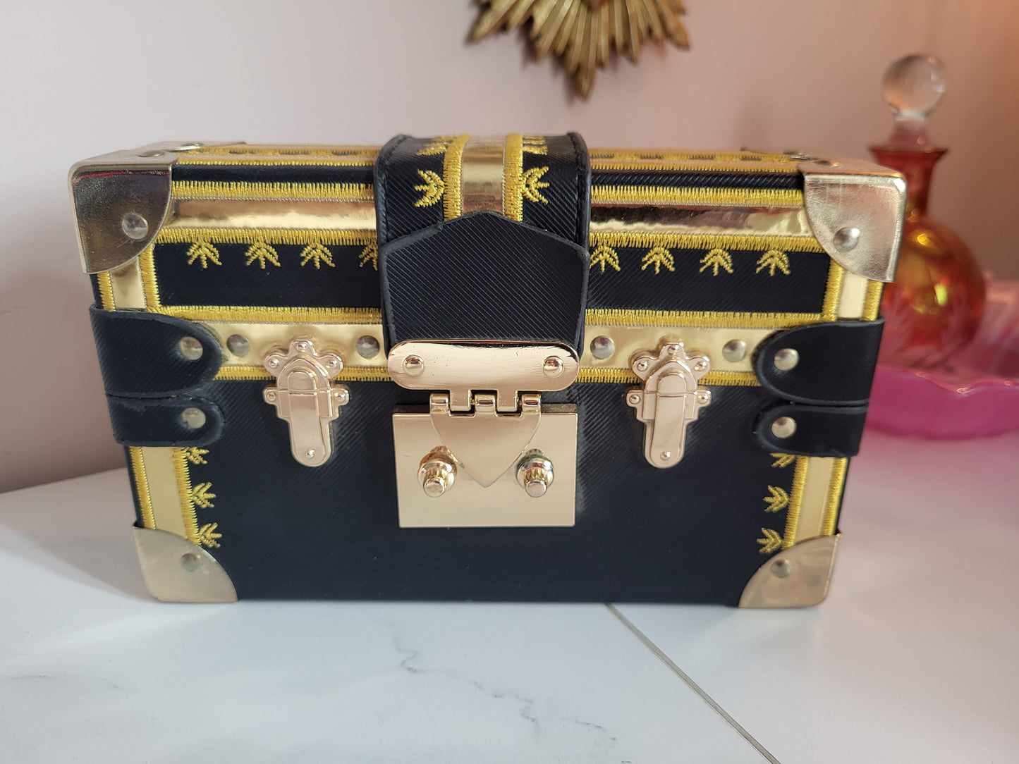 Black & Gold Baroque Trunk Clutch
