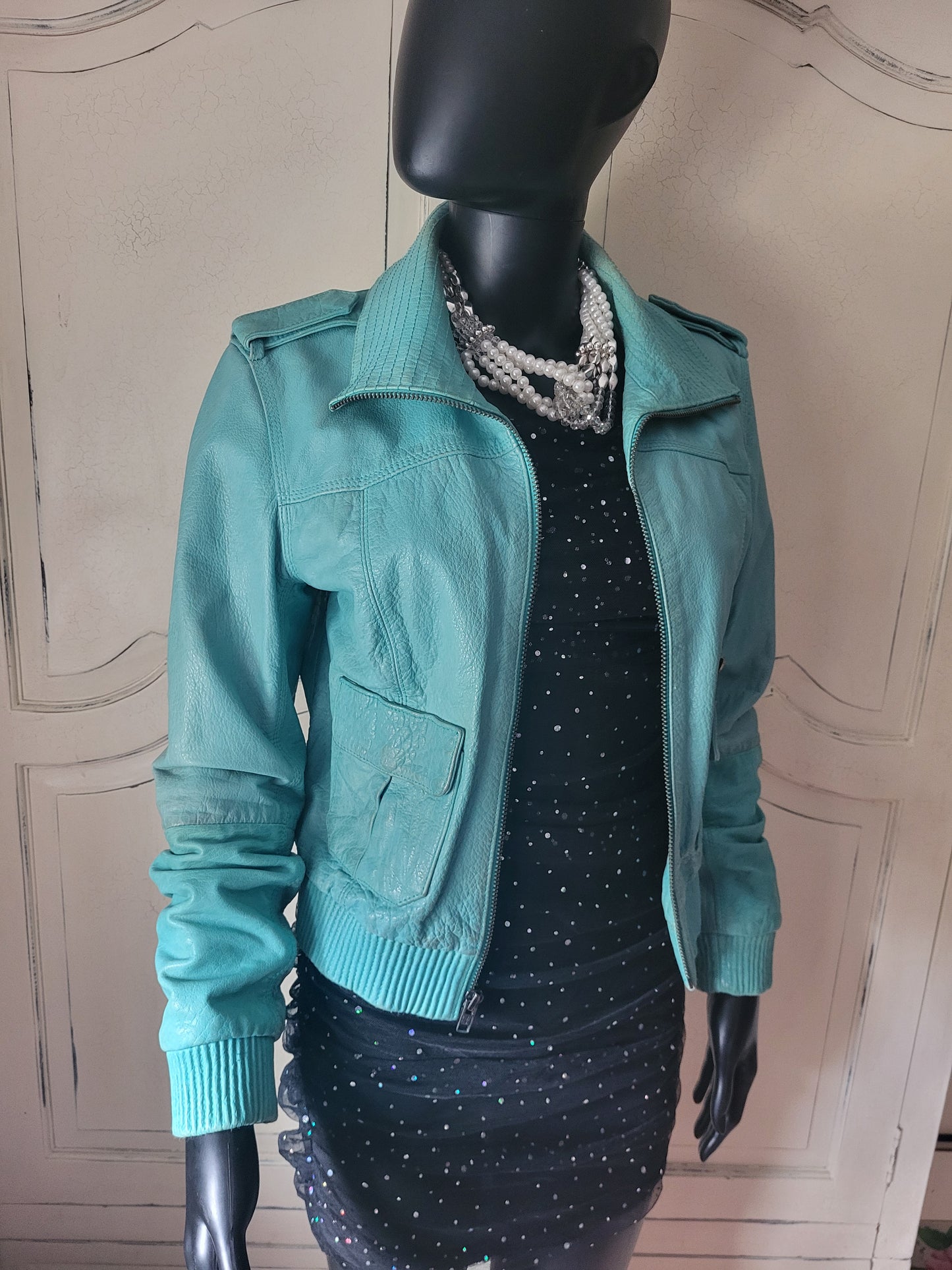 Vintage Superdry Aquamarine Leather Jacket