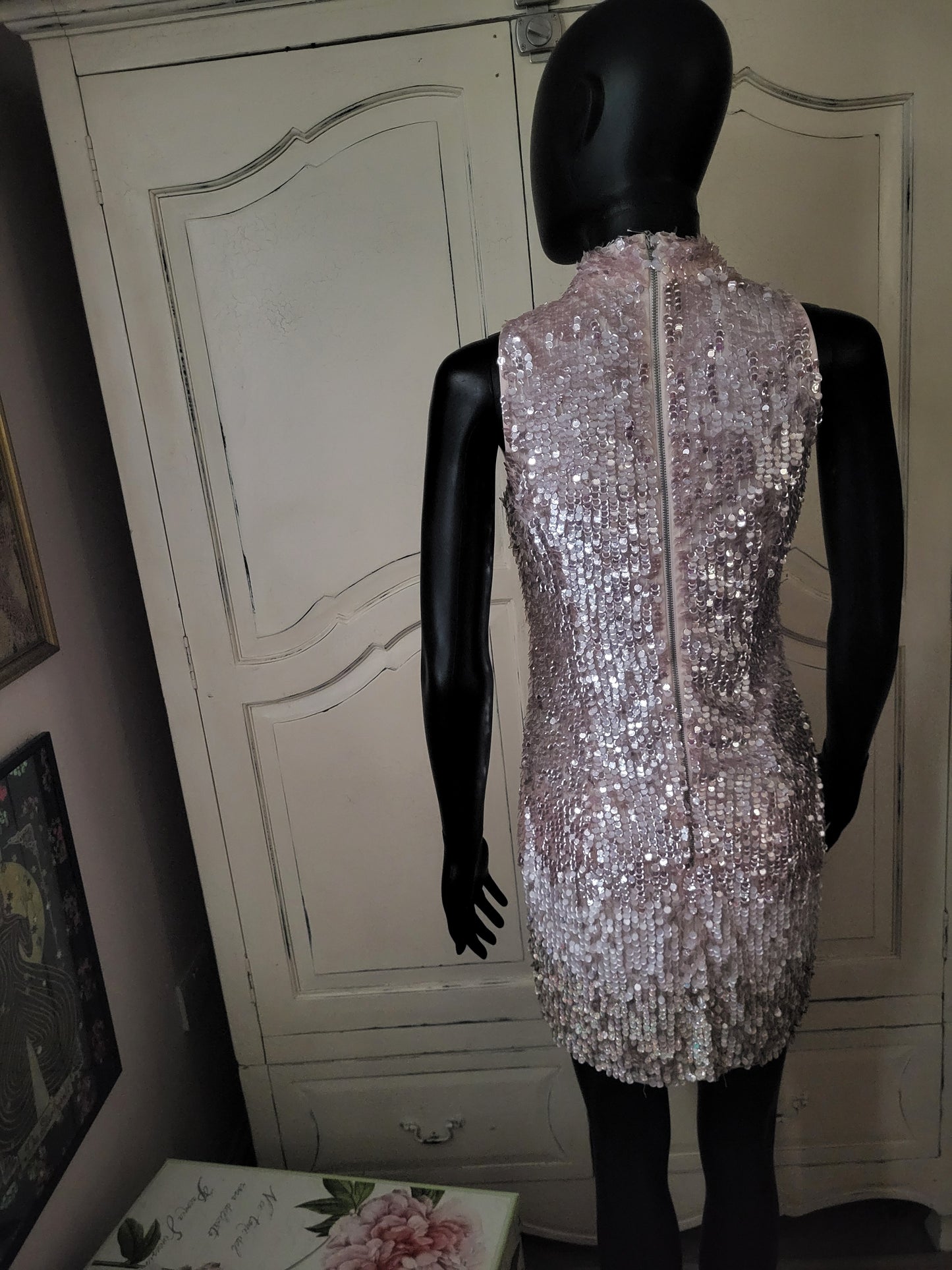 French Connection Rose Pink Sequin Shift Dress