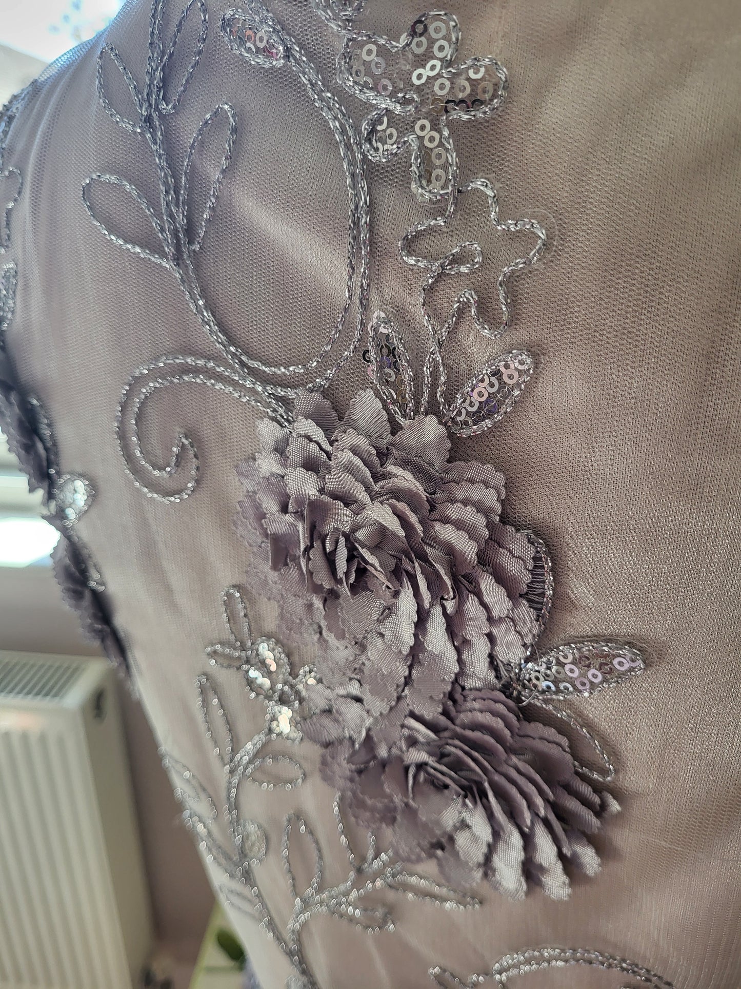 Vintage Silver Hand Embroidered Tulle Dress