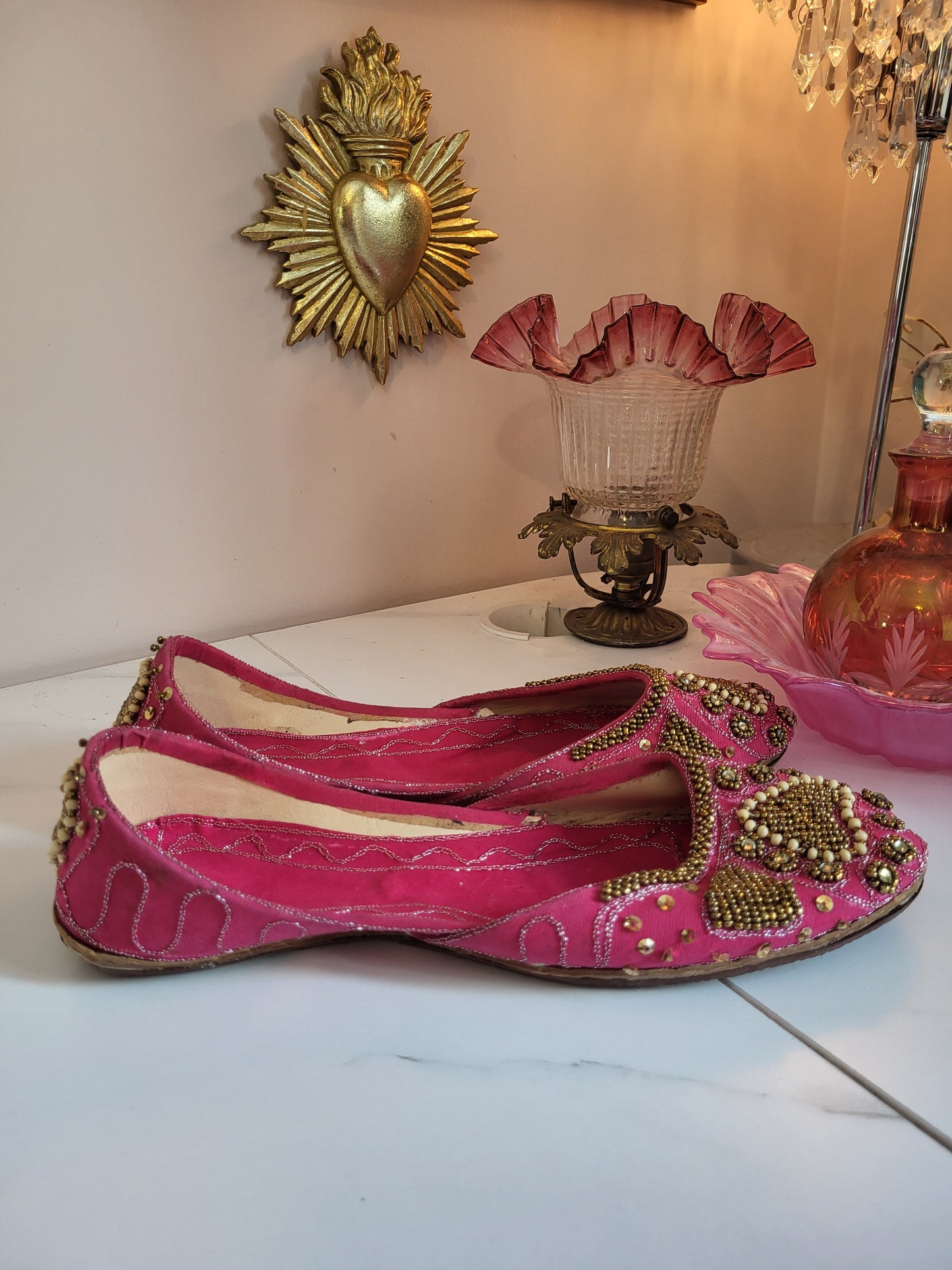 Khussa Deep Pink Beaded Shoes