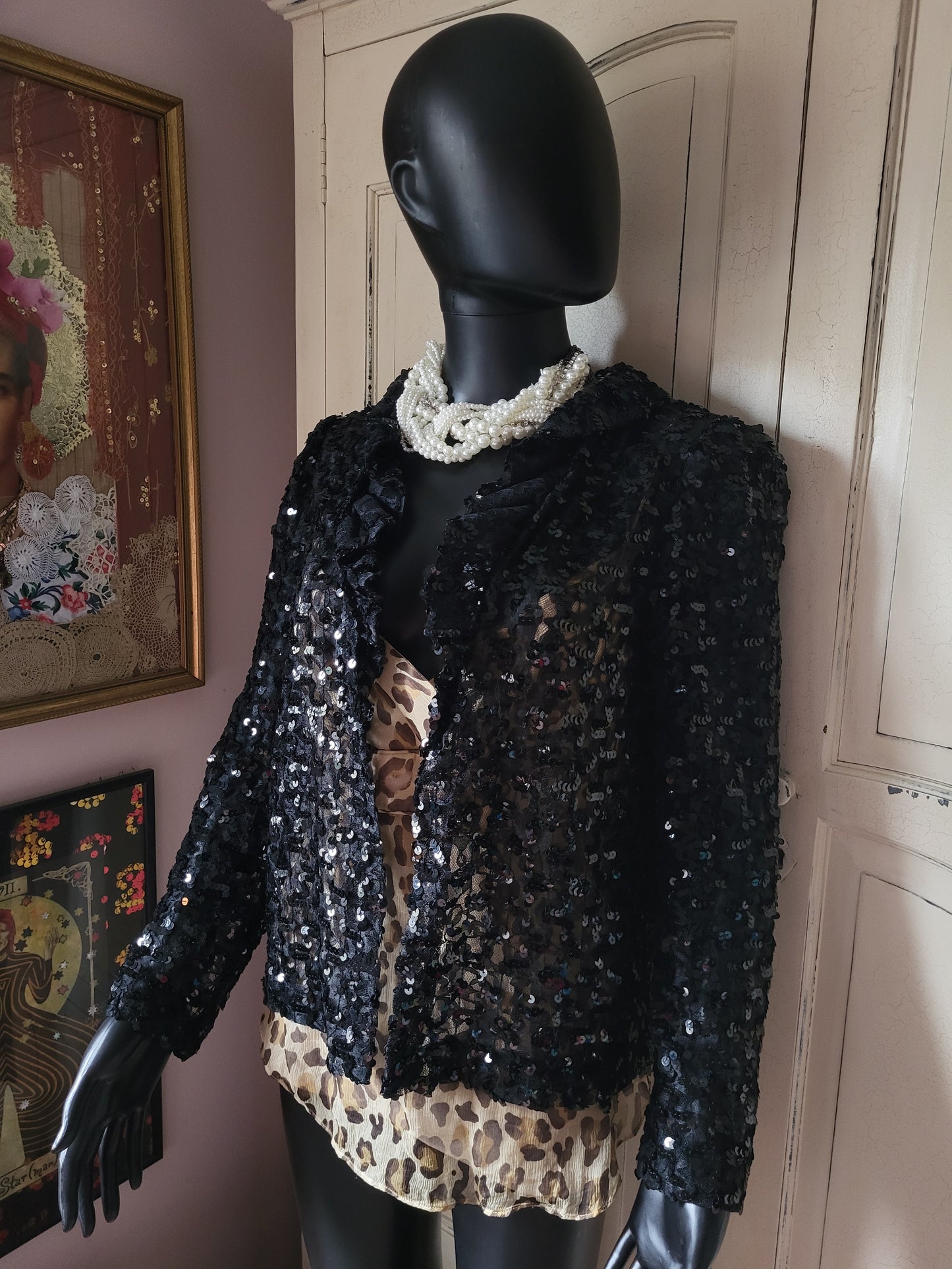 Heléne Sidel Black Vintage Sequin Jacket