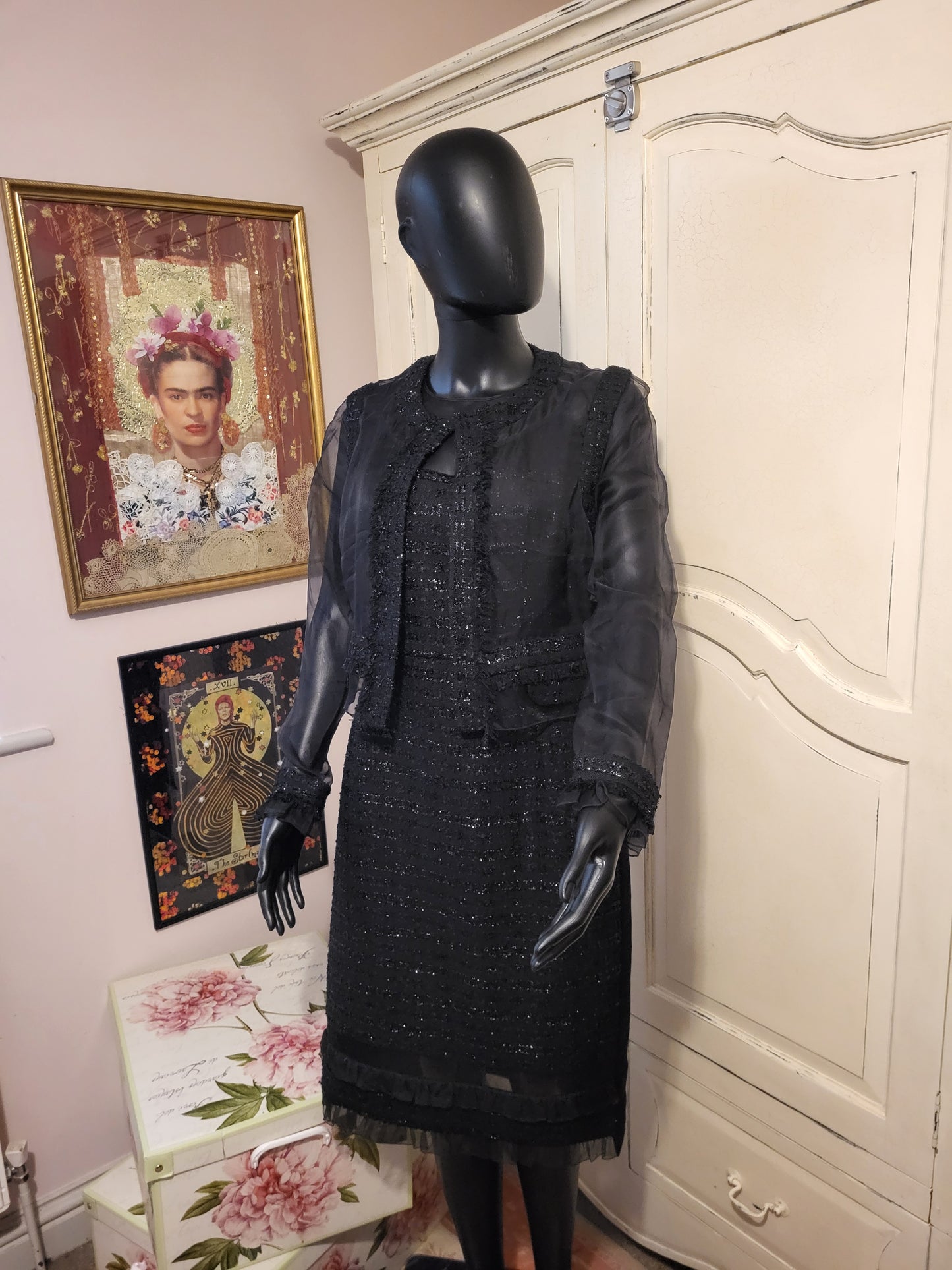 Erdem Tweed Shift Dress and Sheer Evening Jacket