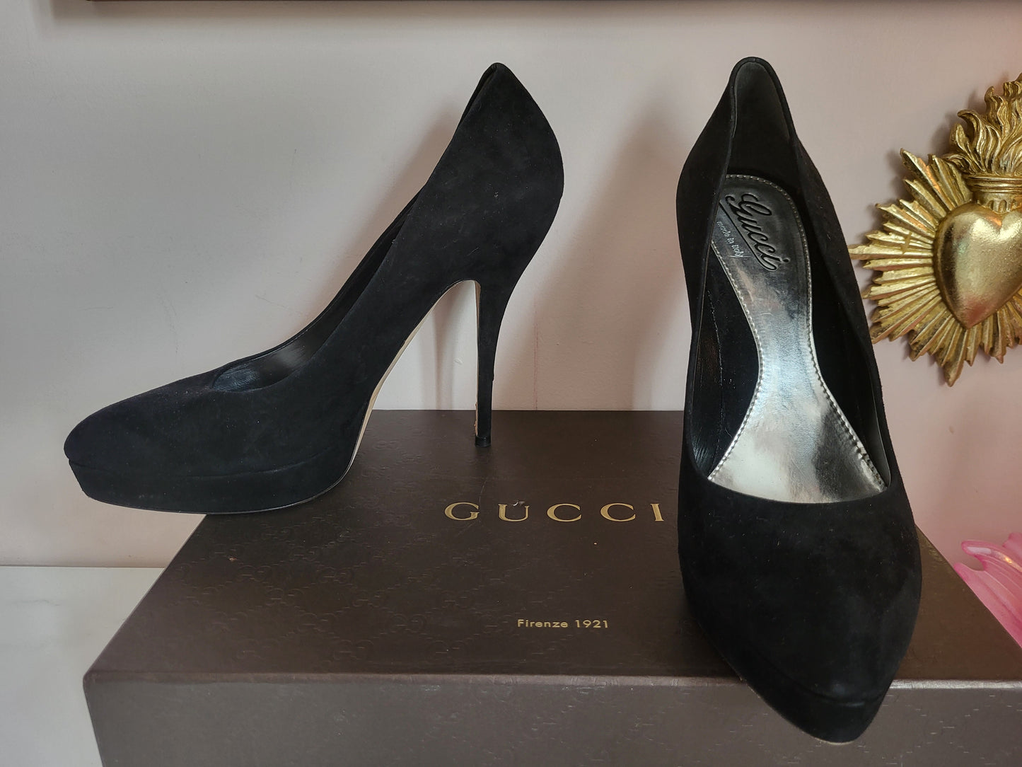 Gucci Black Suede Platform Heels