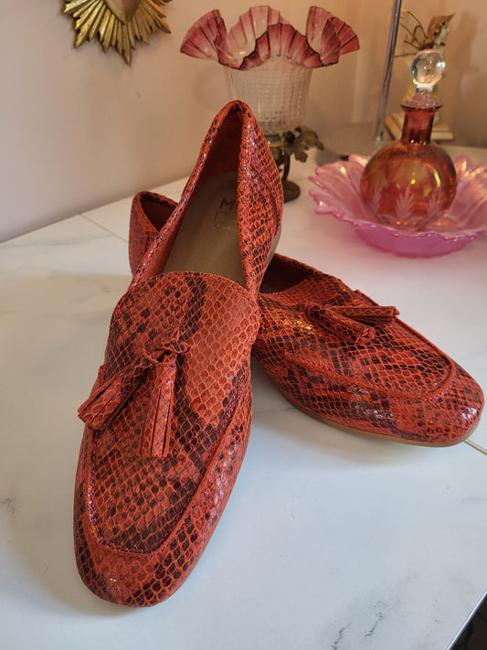 Moda in Pelle Leather Burnt Orange Faux Snakeskin Loafers