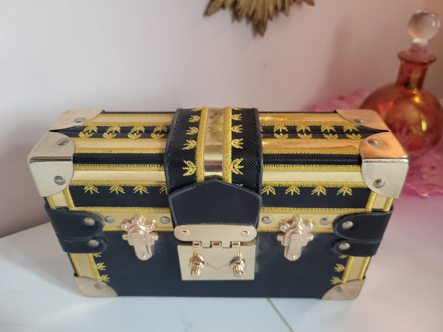 Black & Gold Baroque Trunk Clutch