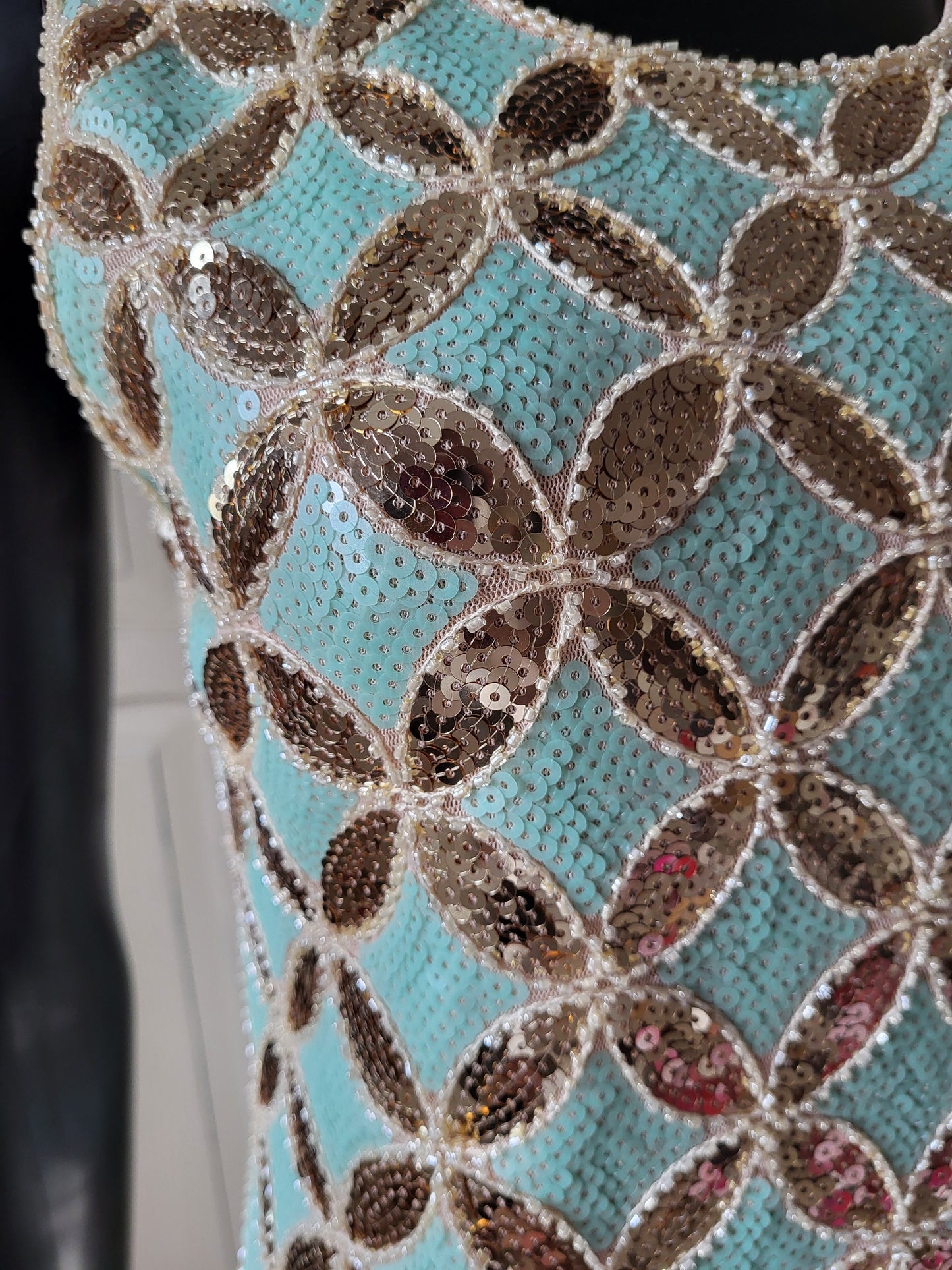 Vintage Turquoise Sequin Shift Dress