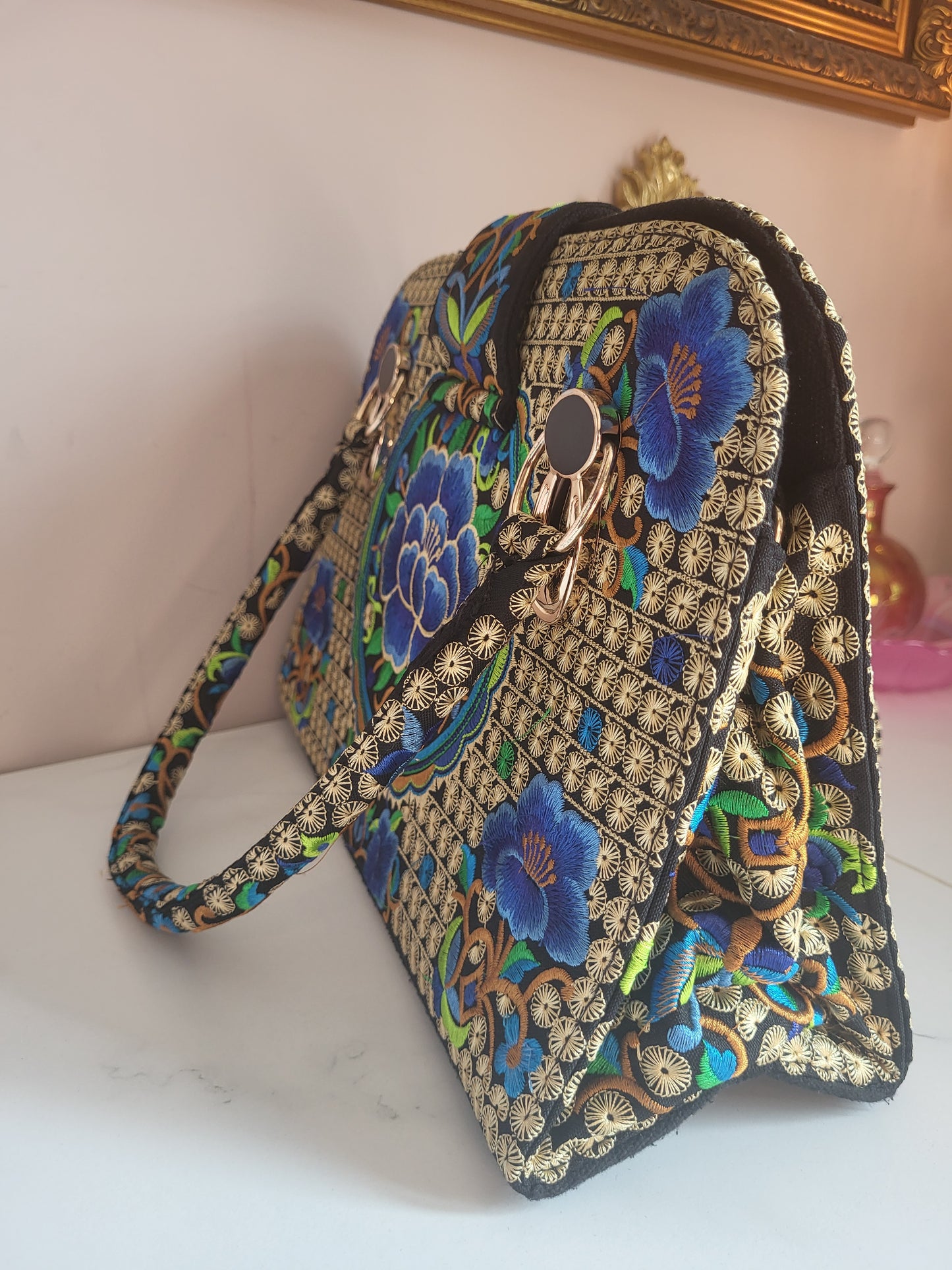 Vintage Hand Stiched Floral Tote Bag