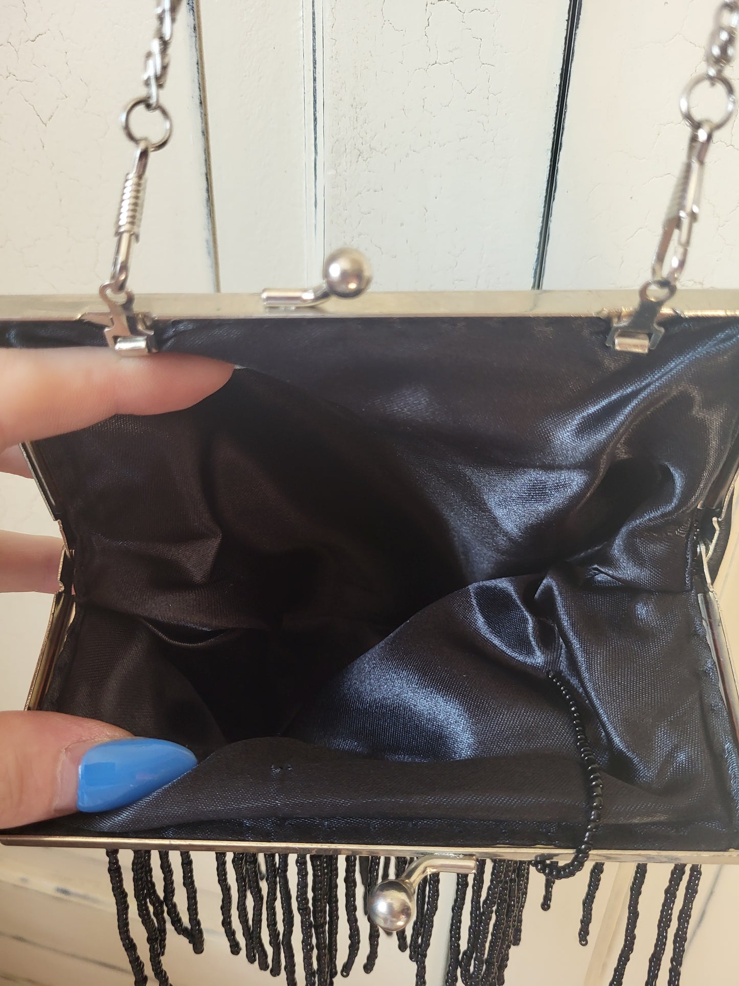 Black Beaded & Sequin Evening Bag - Chain Strap