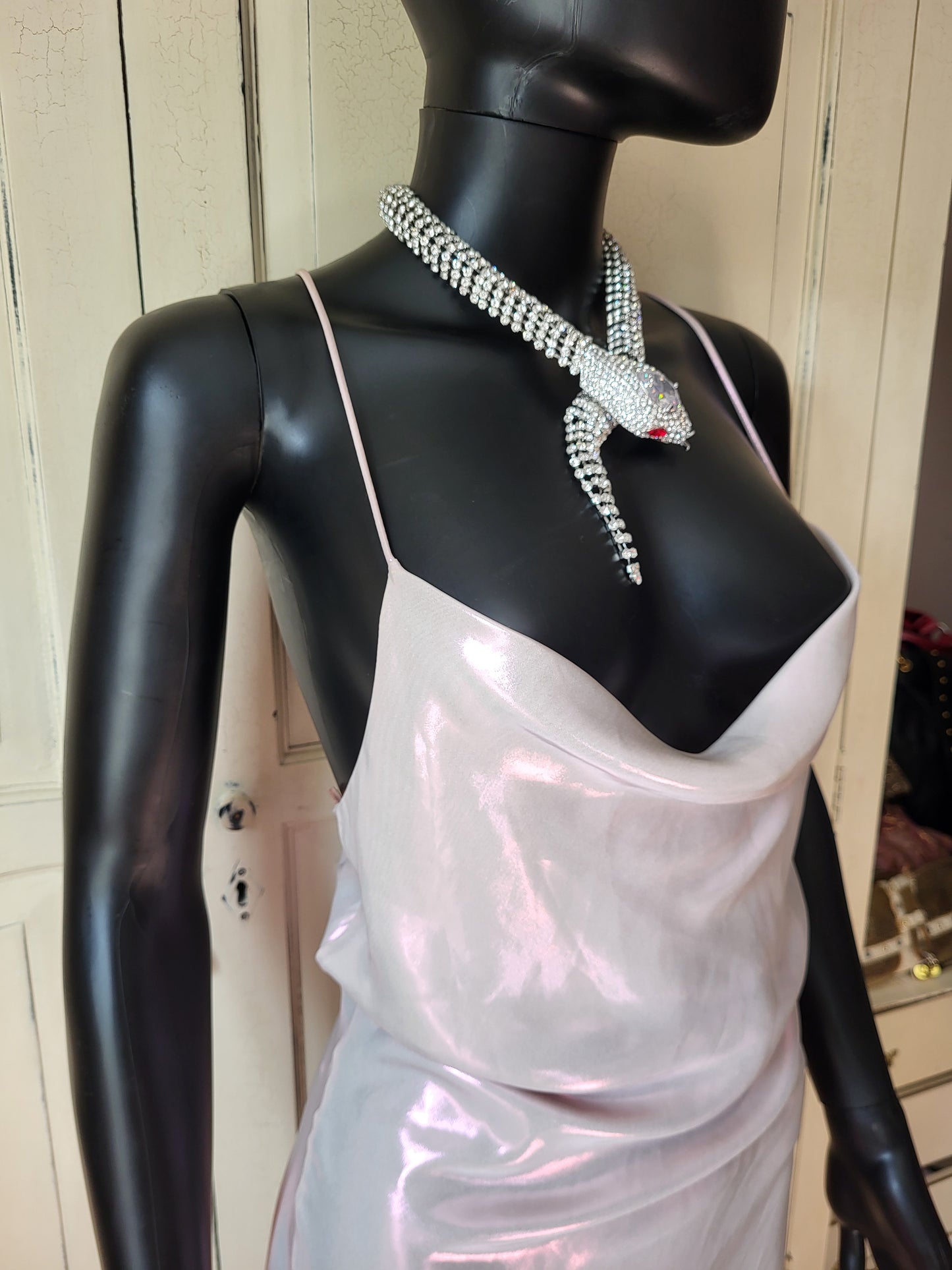 Zara Slinky Cowl Neck Irrediscent Pink Mini Dress
