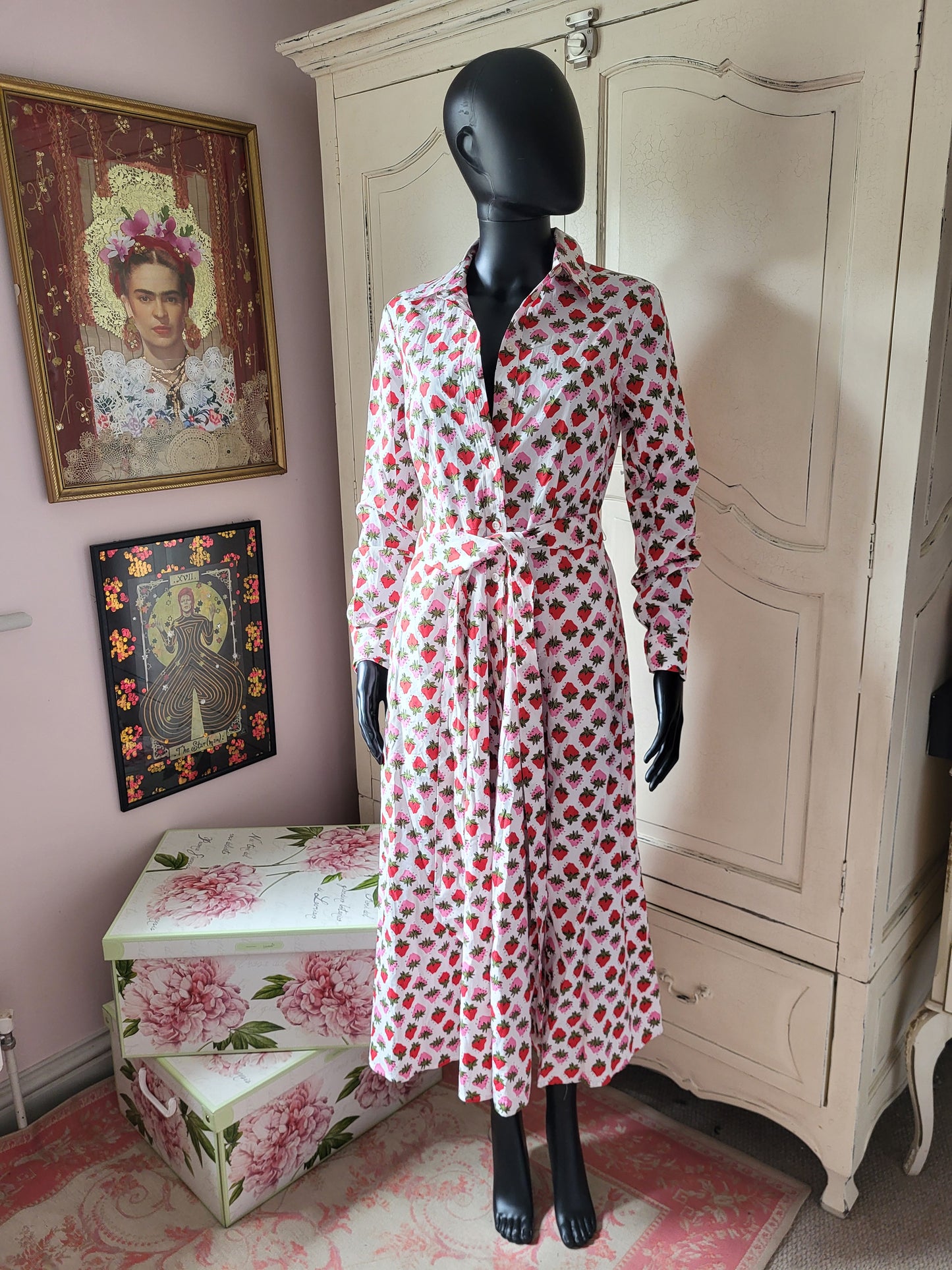Boden Strawberry Print Shirt Dress