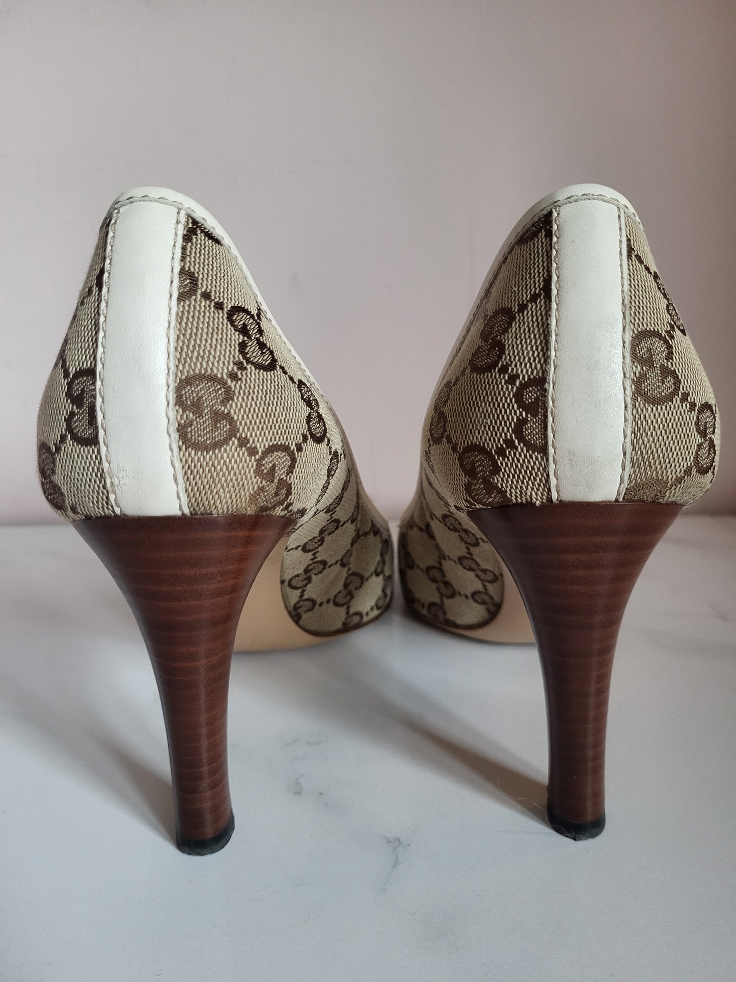 Gucci Classic Print Court Heels with Brass Emblems