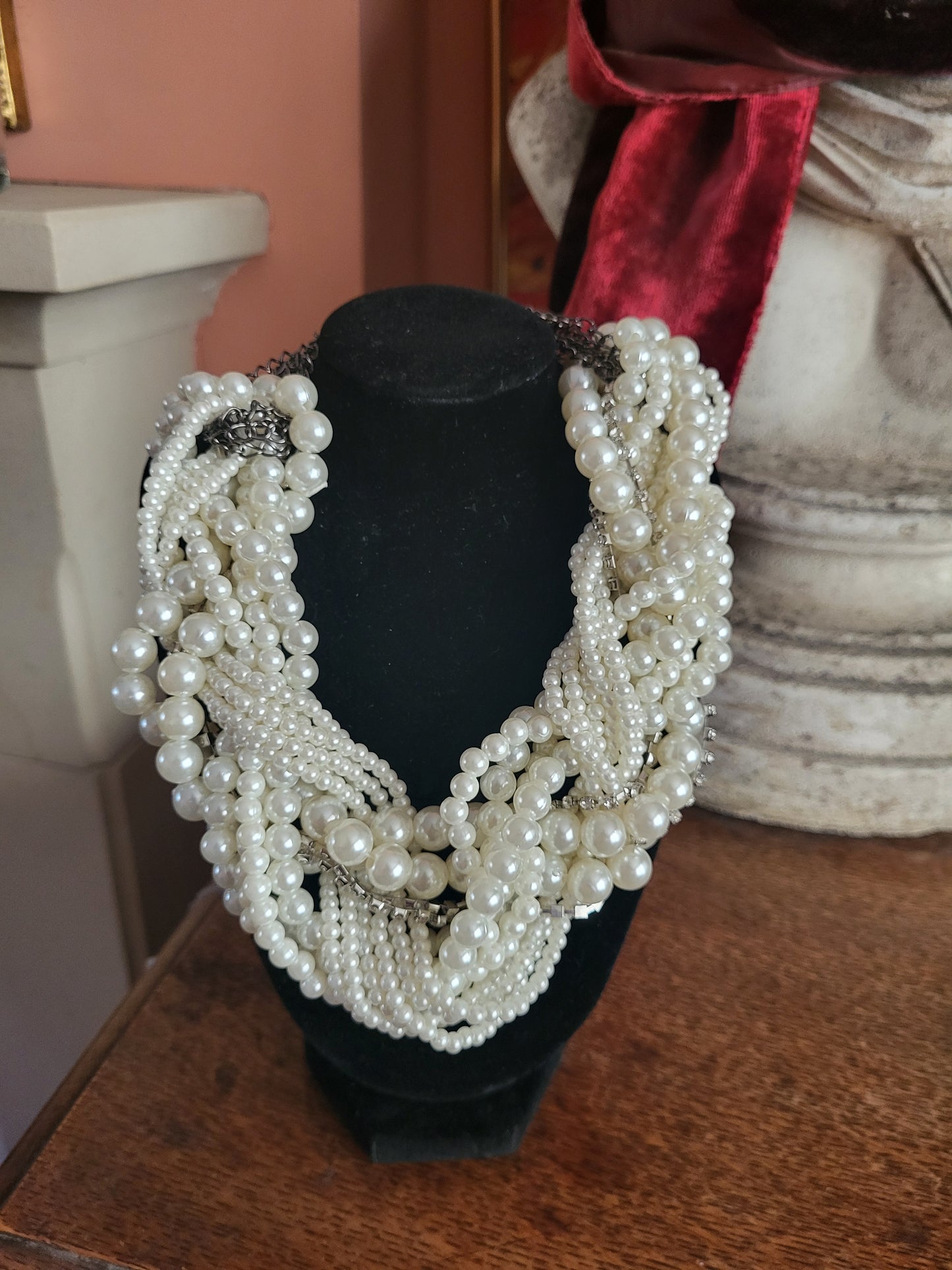 Heavy Faux Pearl and Diamante Necklace