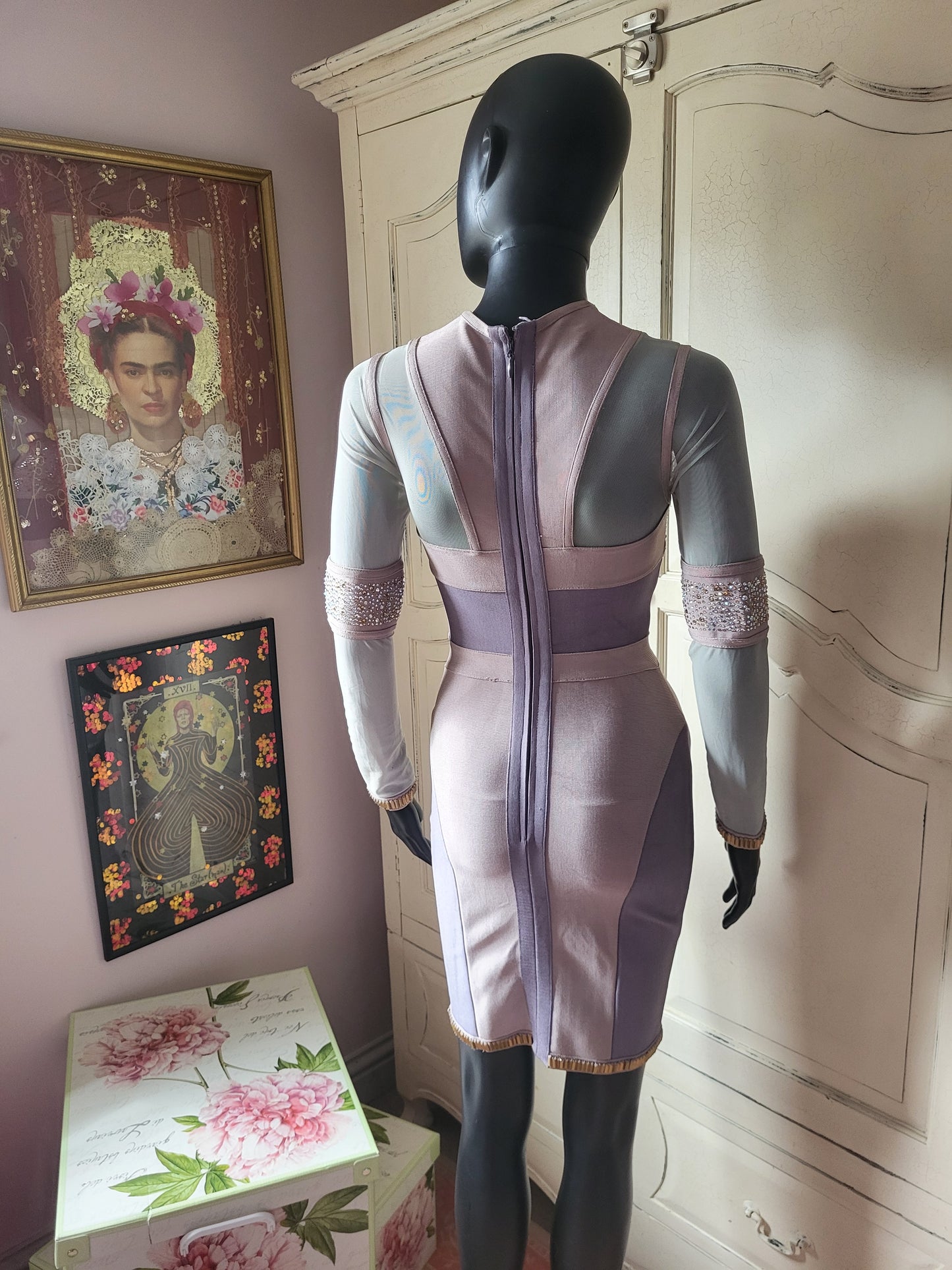 Mesh and Faux Diamante Bandage Dress