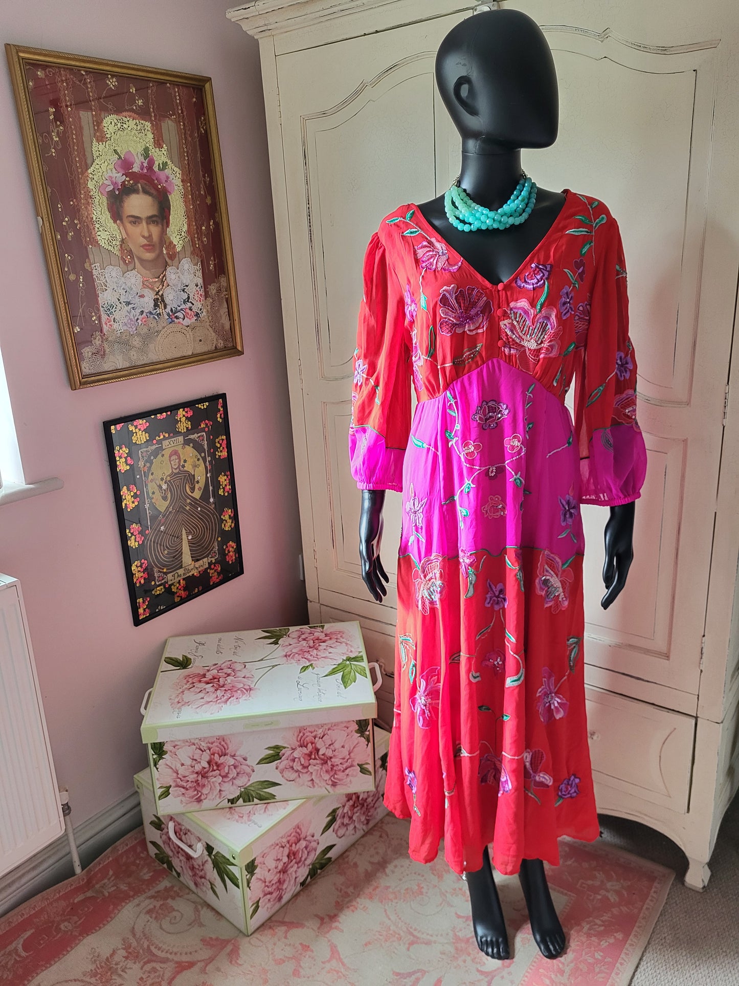 Fuchsia Embroidered Maxi Dress