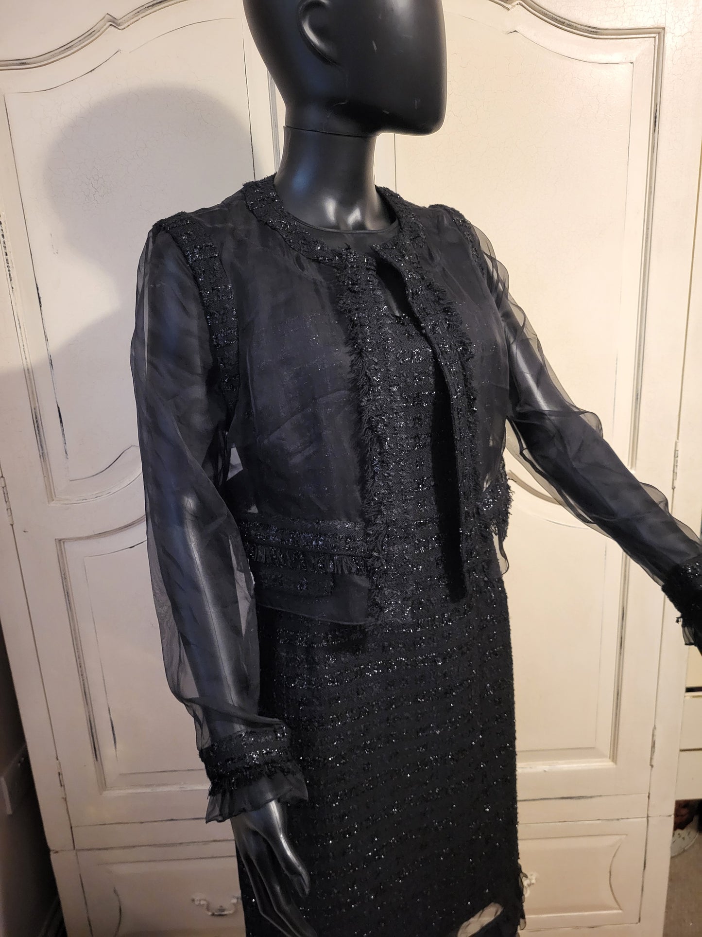 Erdem Tweed Shift Dress and Sheer Evening Jacket