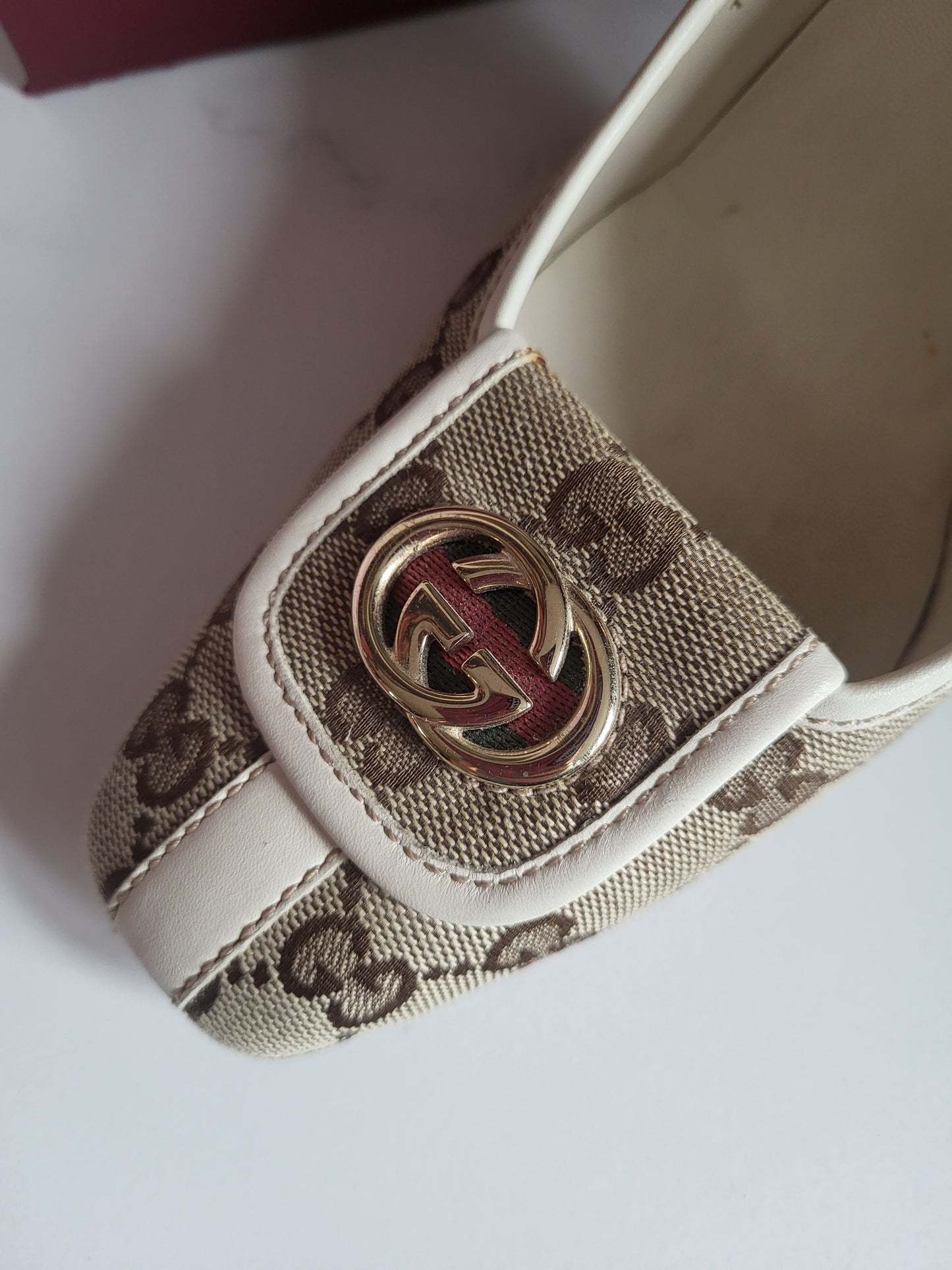 Gucci Classic Print Court Heels with Brass Emblems