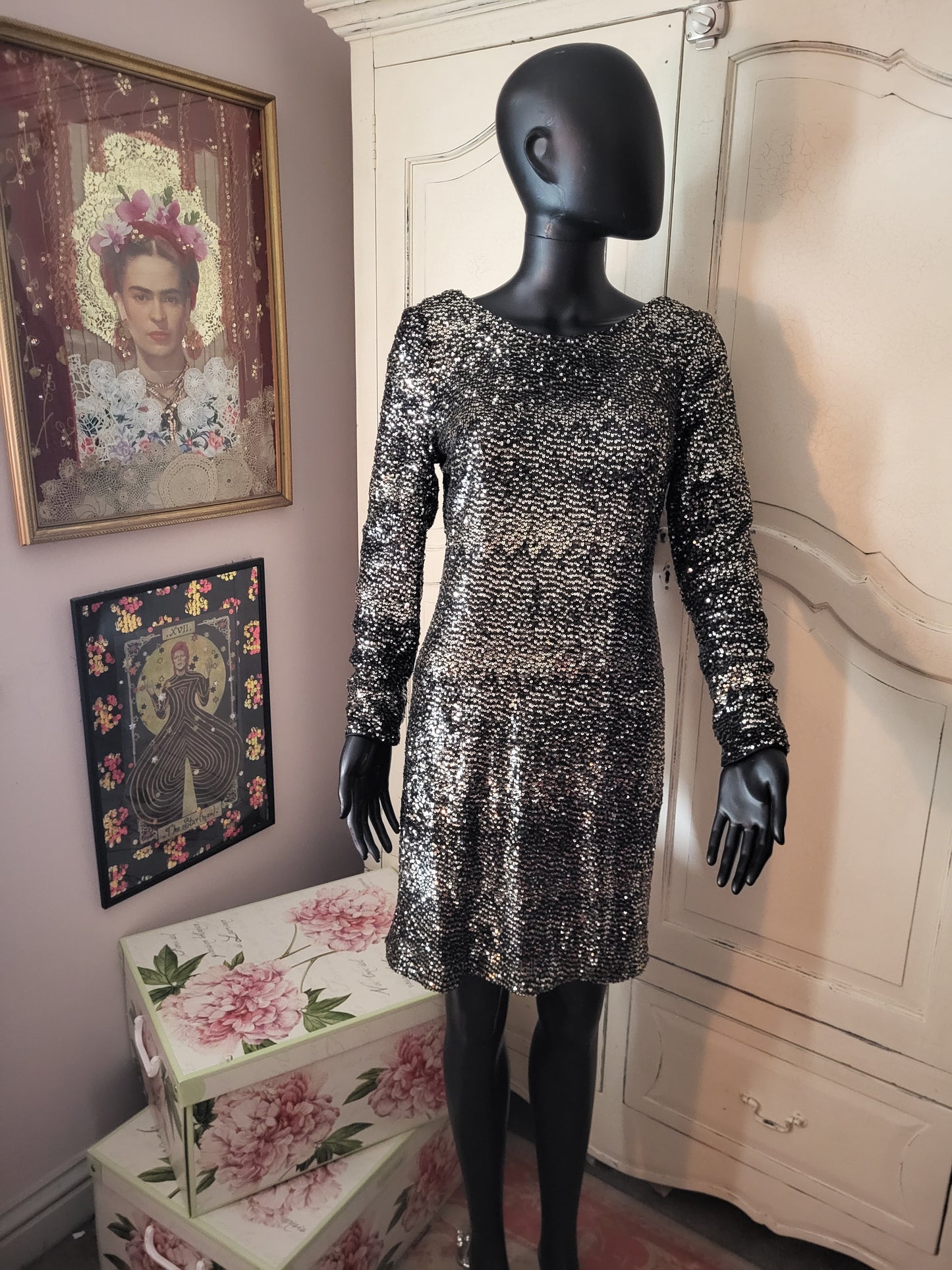 Vintage BIBA Heavy Sequin Cowl Back Dress