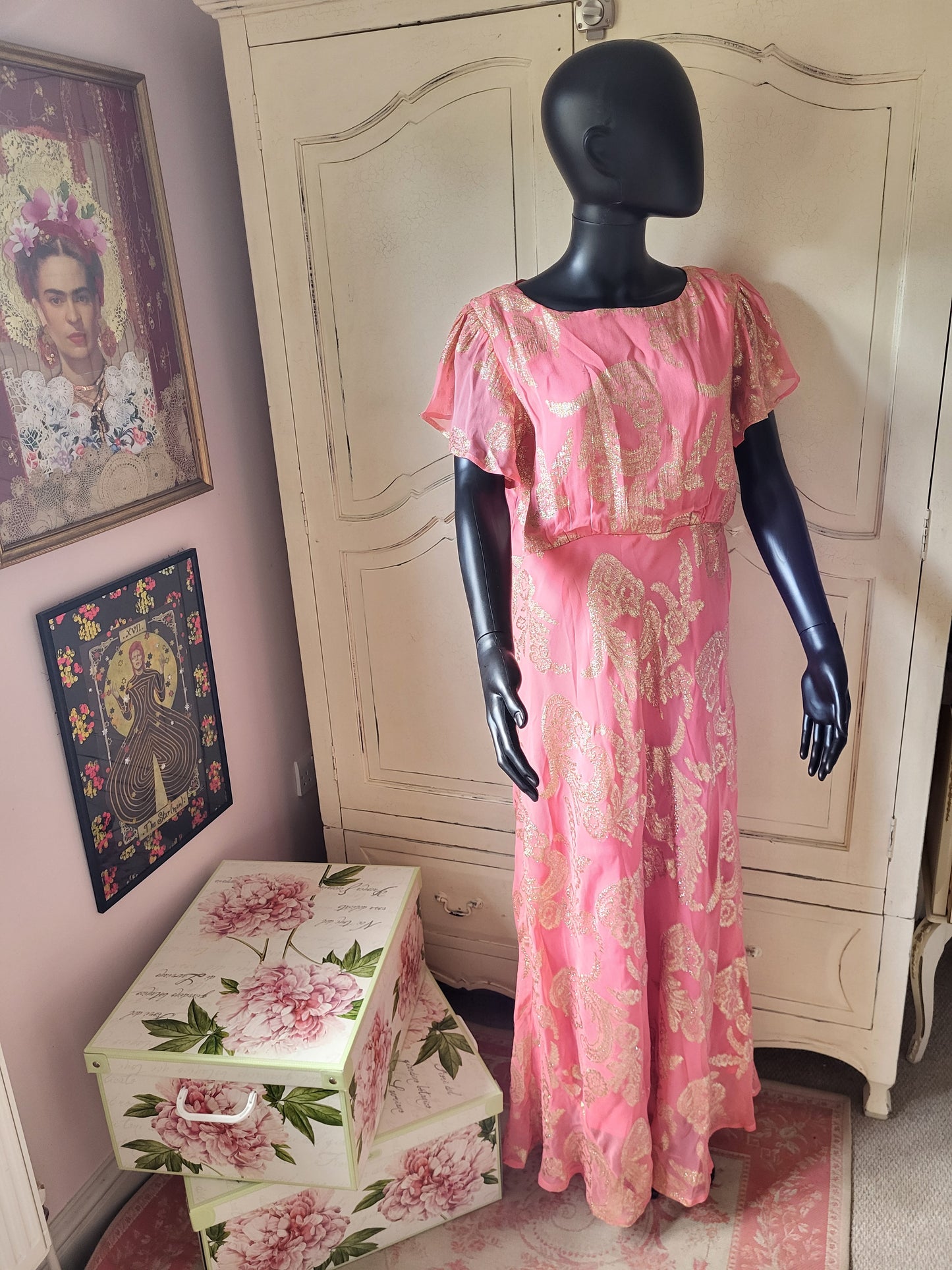 Pink & Gold Embellished Maxi Dress