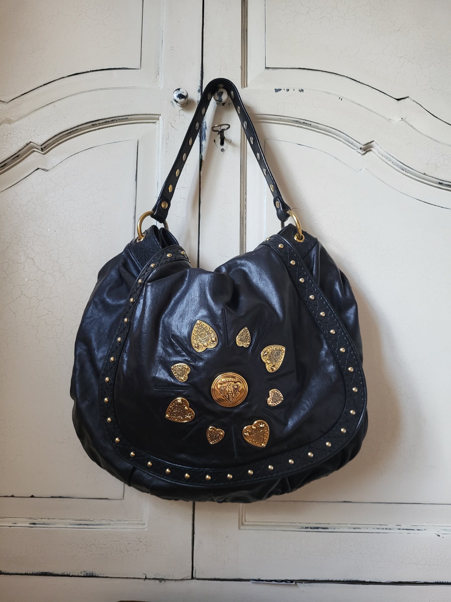 Vintage Gucci Calfskin Studded Large Irina Babouska Hobo Bag