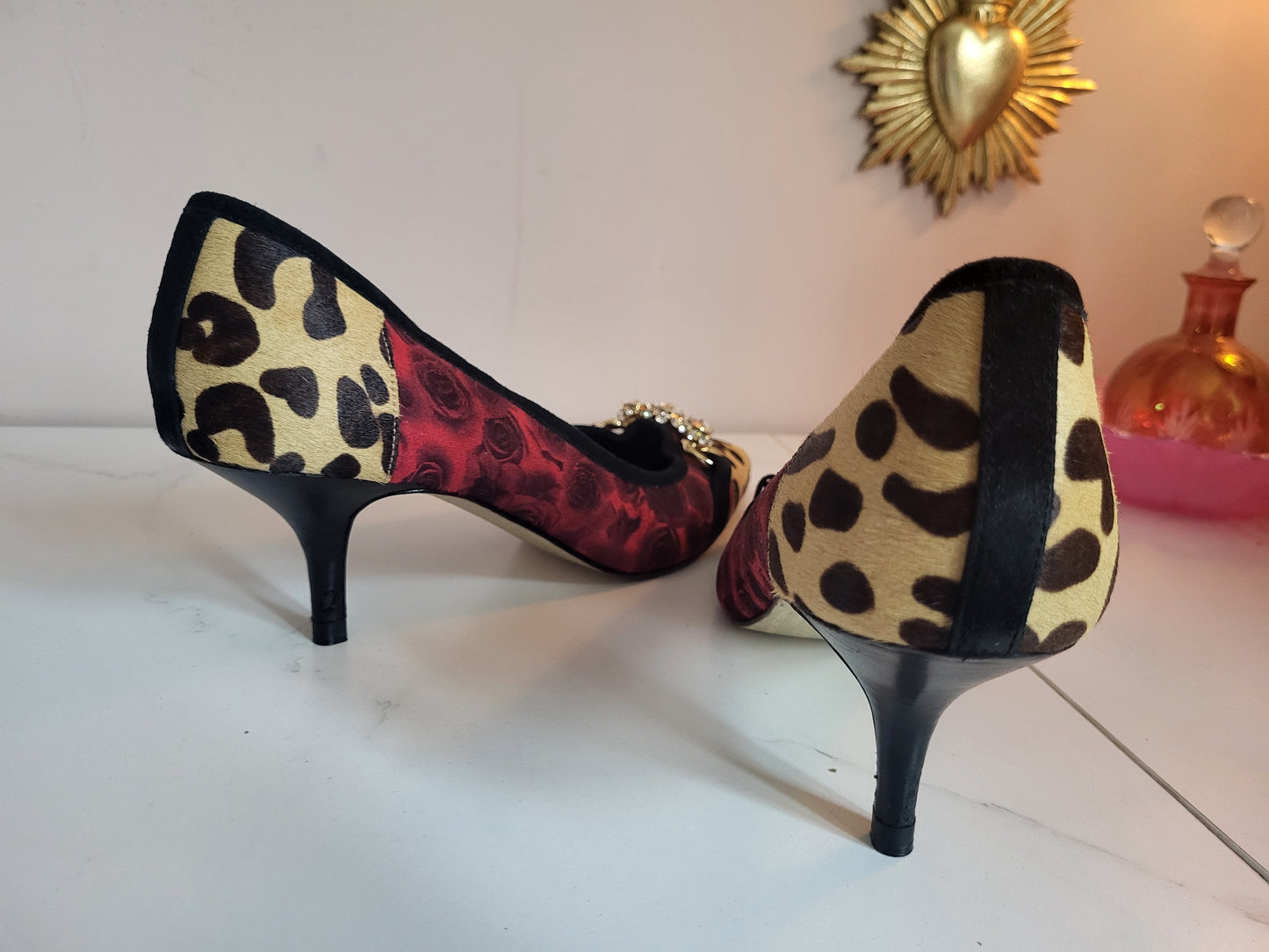Beverly Feldman for Russell & Bromley Leopard and Diamante Heels