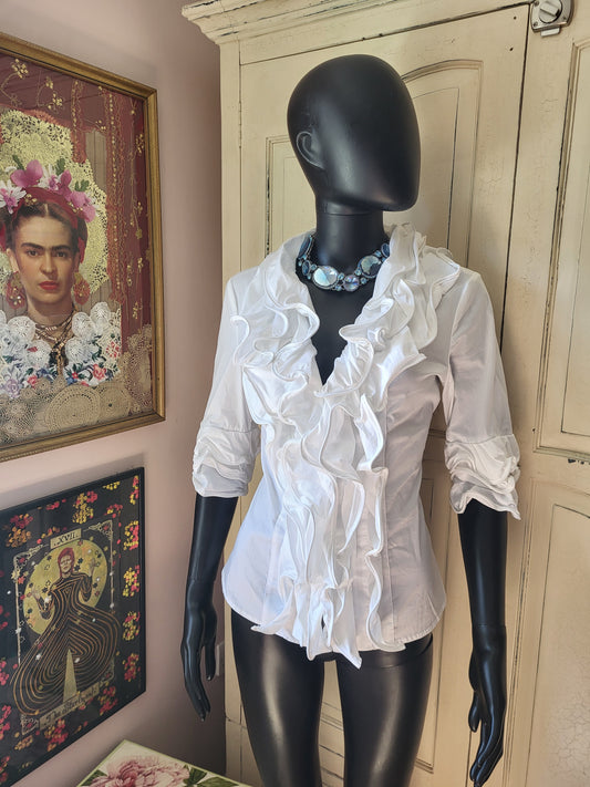 Diego Reiga White Flounced Cotton Blouse
