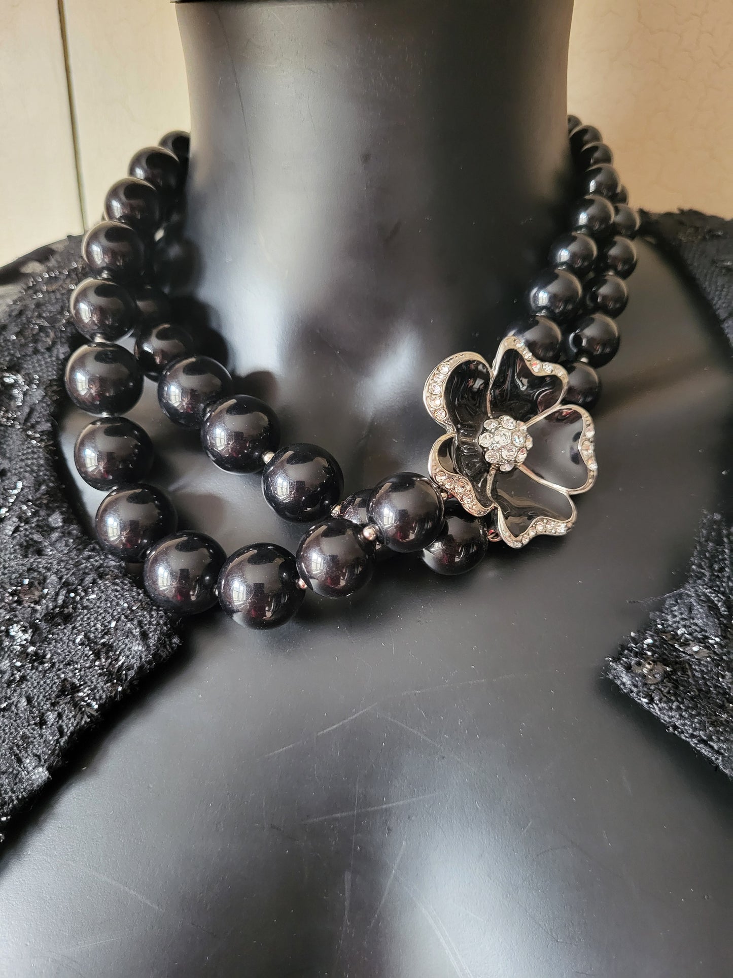 Statement Flower Beaded Necklace with Faux Diamante