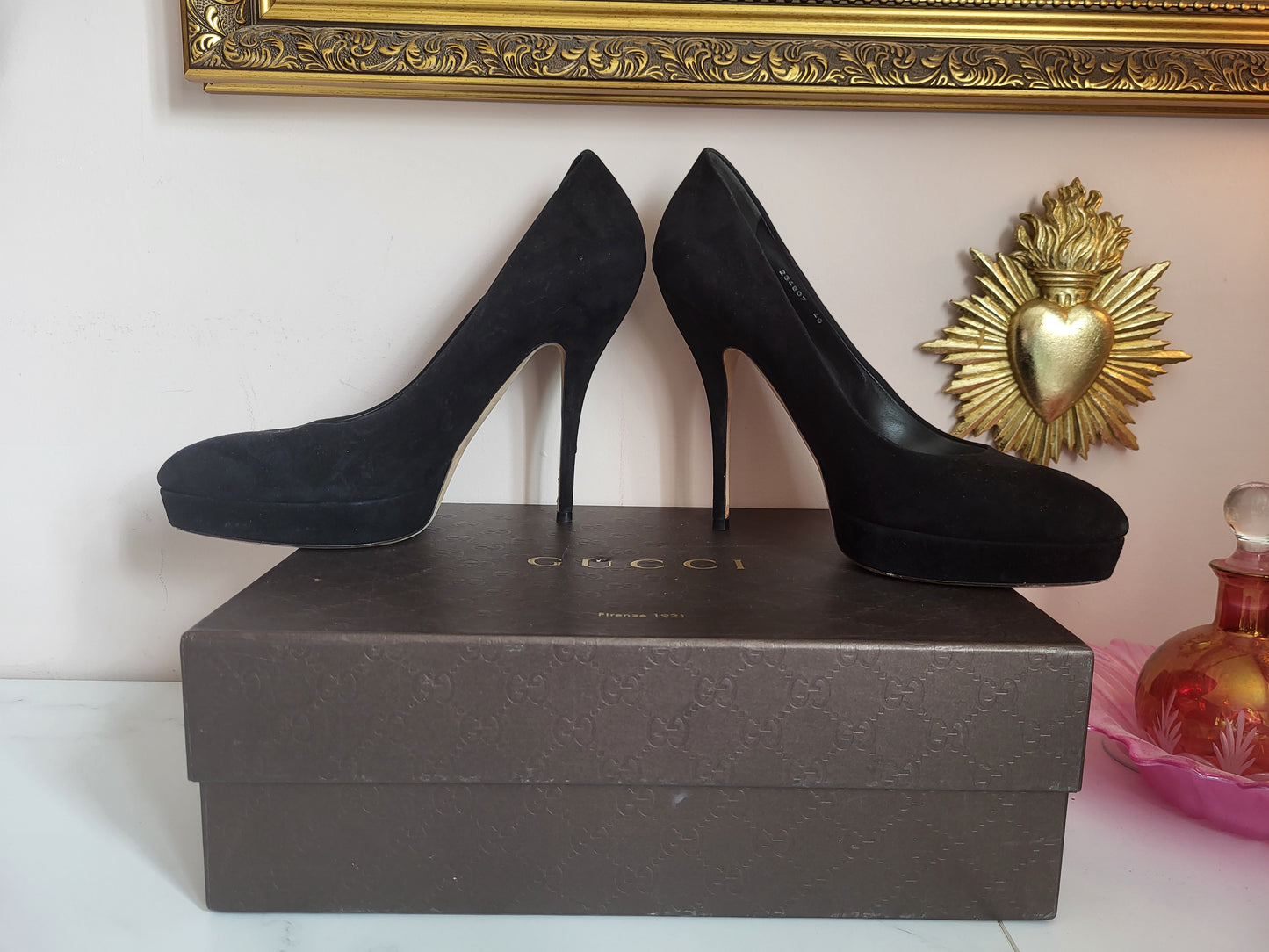 Gucci Black Suede Platform Heels