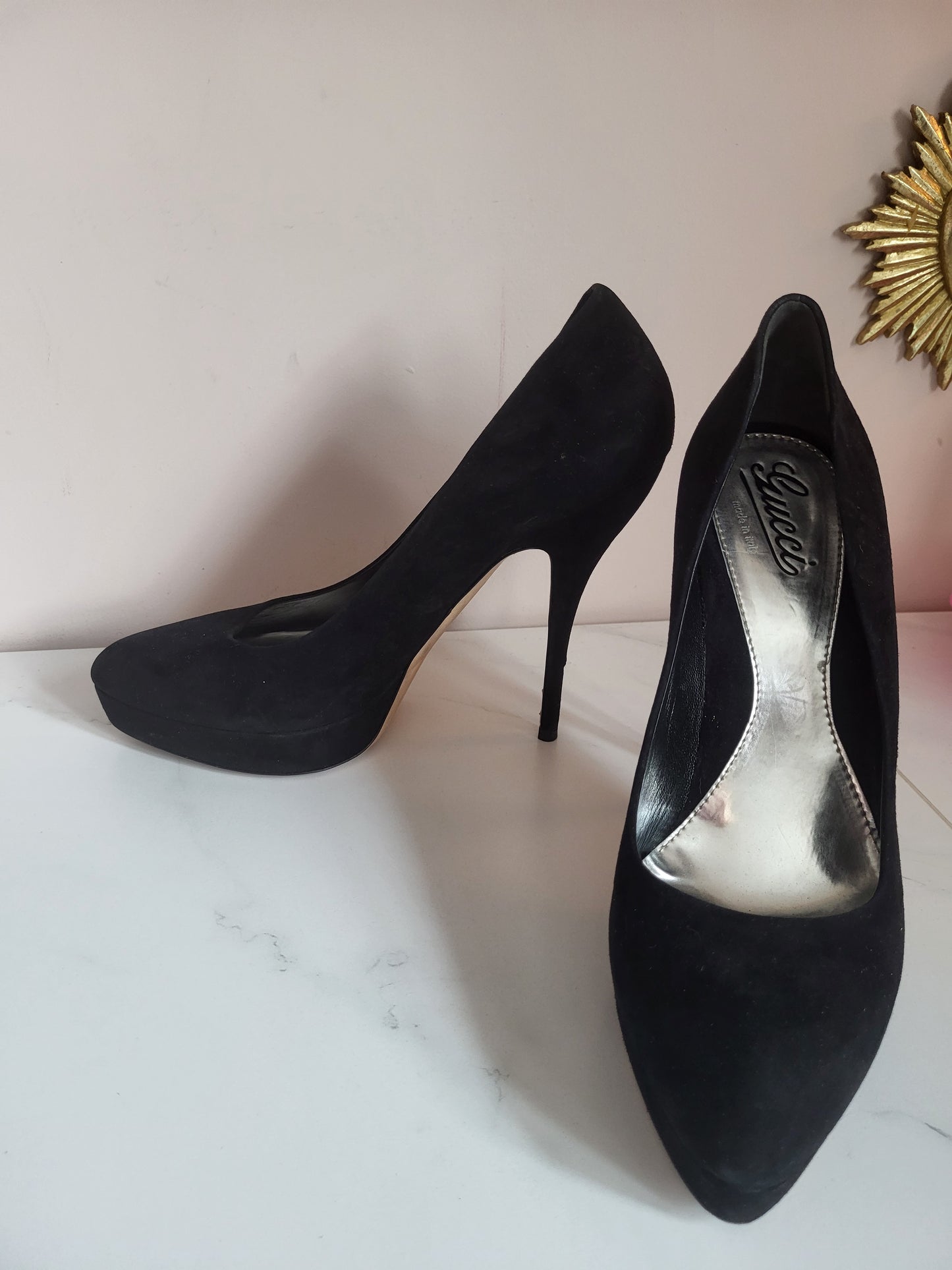 Gucci Black Suede Platform Heels