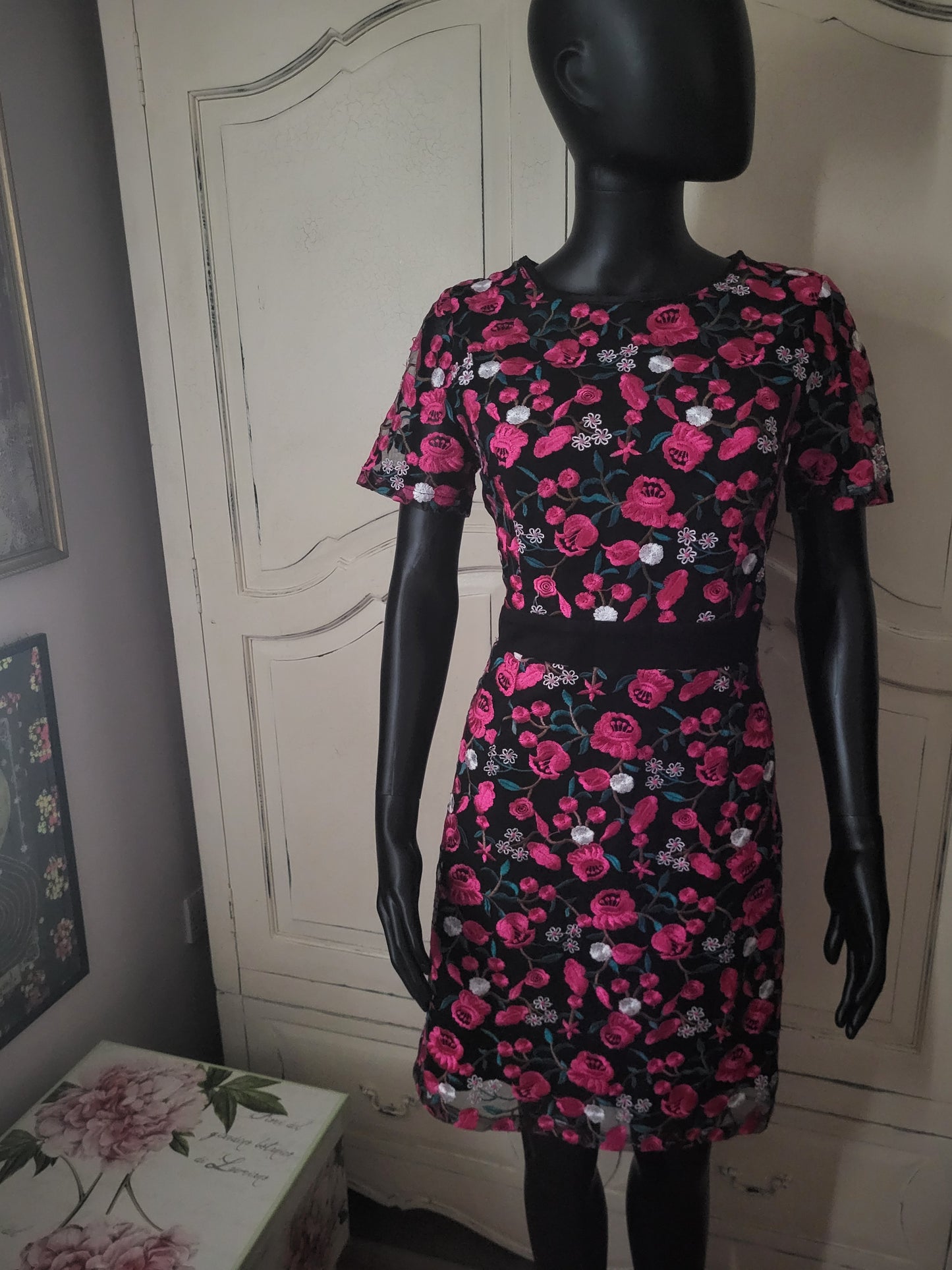 Girls on Film Fuchsia Floral Embroidered Dress