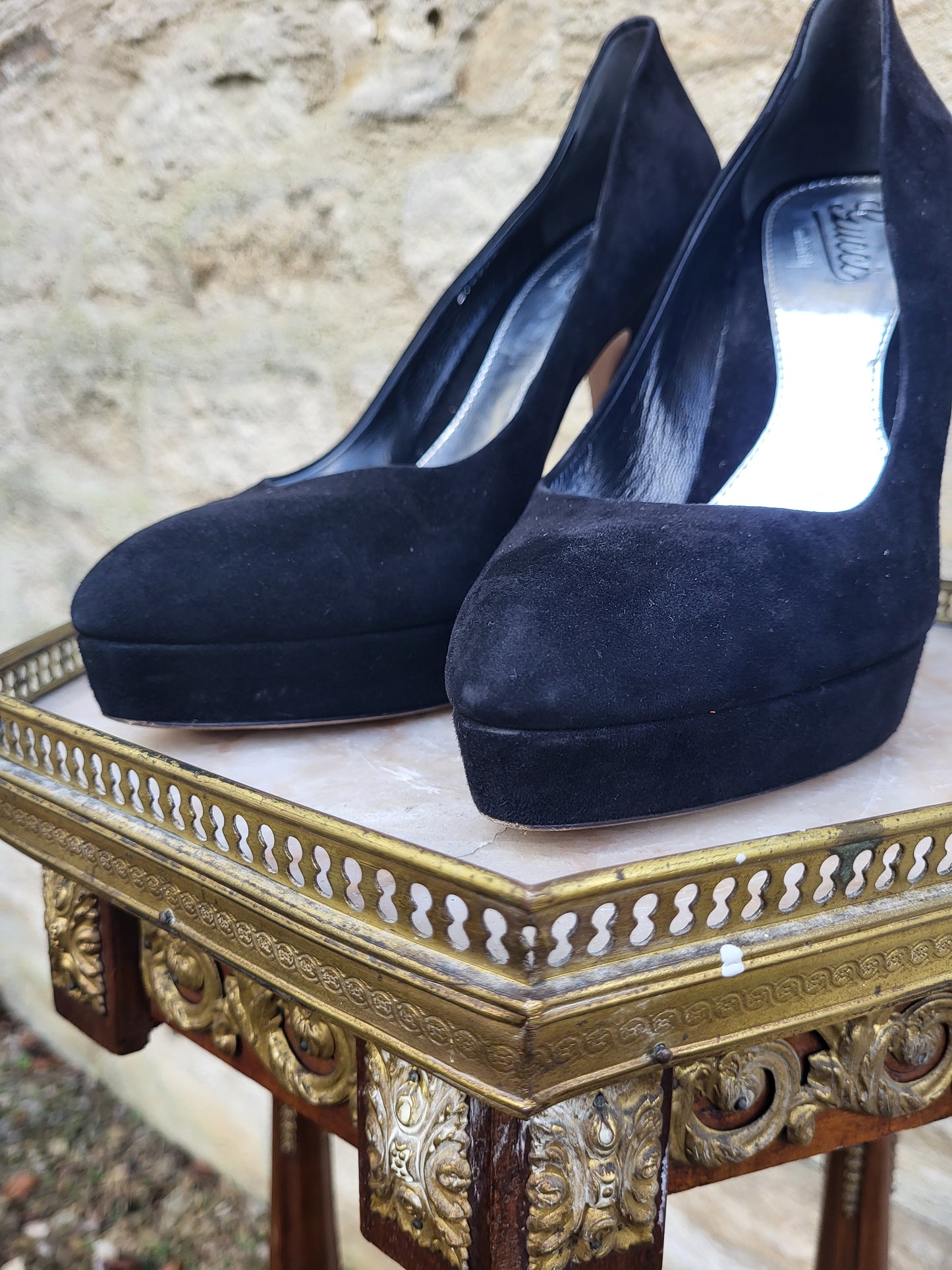 Vintage Gucci Black Suede Platform Heels