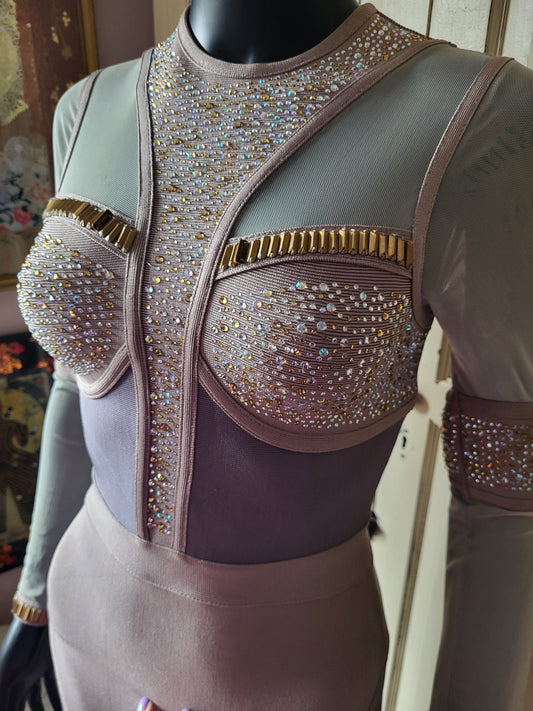 Mesh and Faux Diamante Bandage Dress