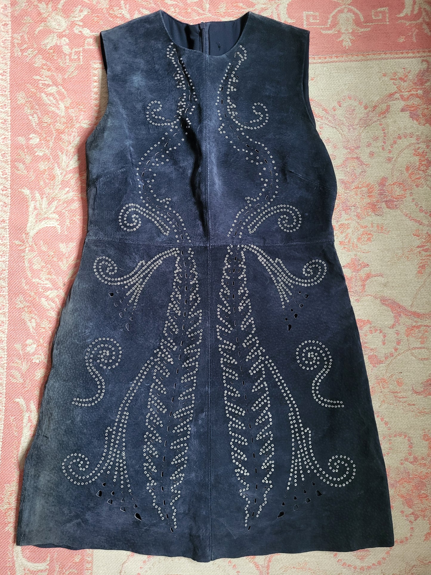 Vintage Midnight Blue Suede Studded Shift Dress