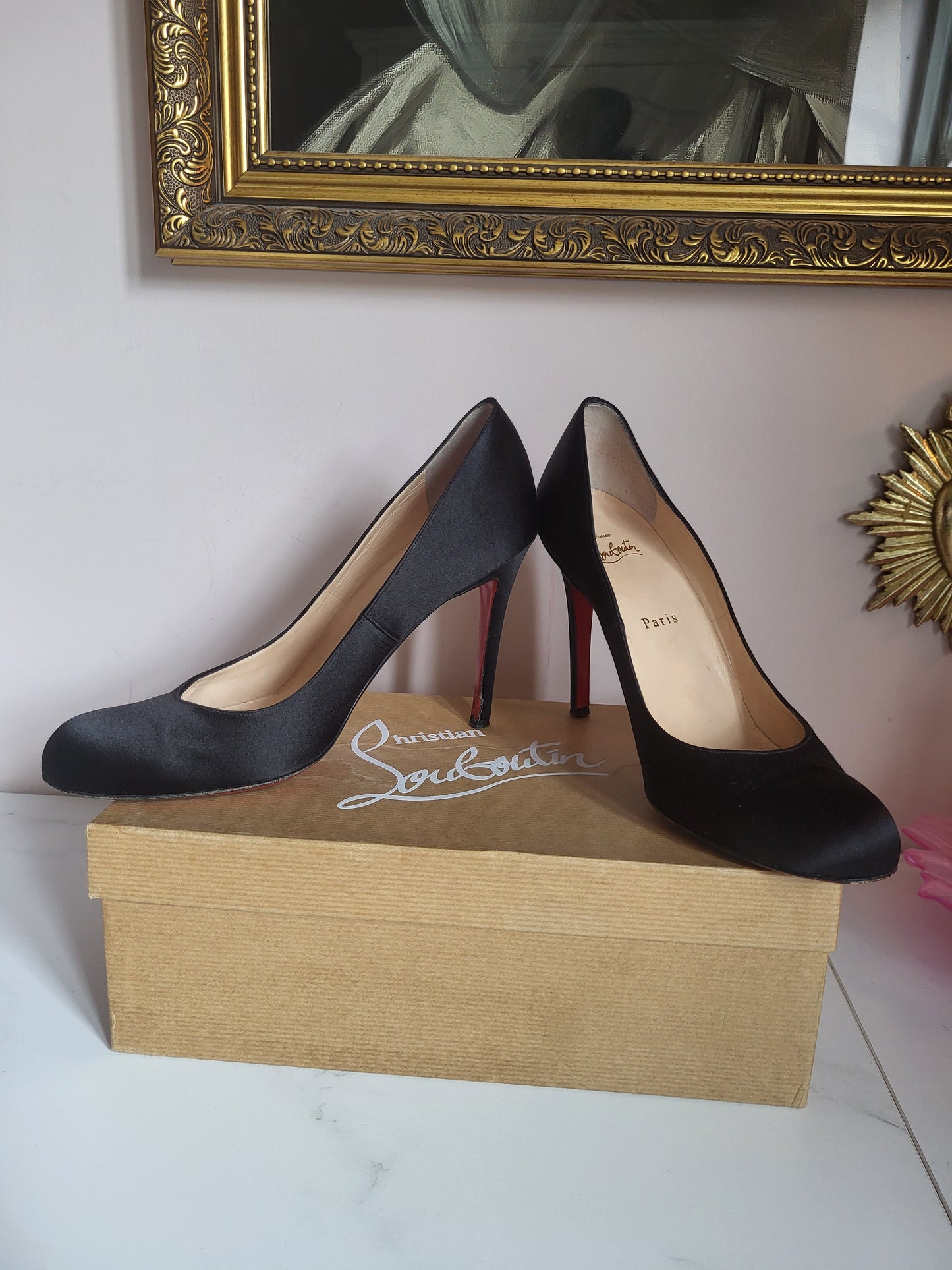 Christian Louboutin Black Satin Court Heels
