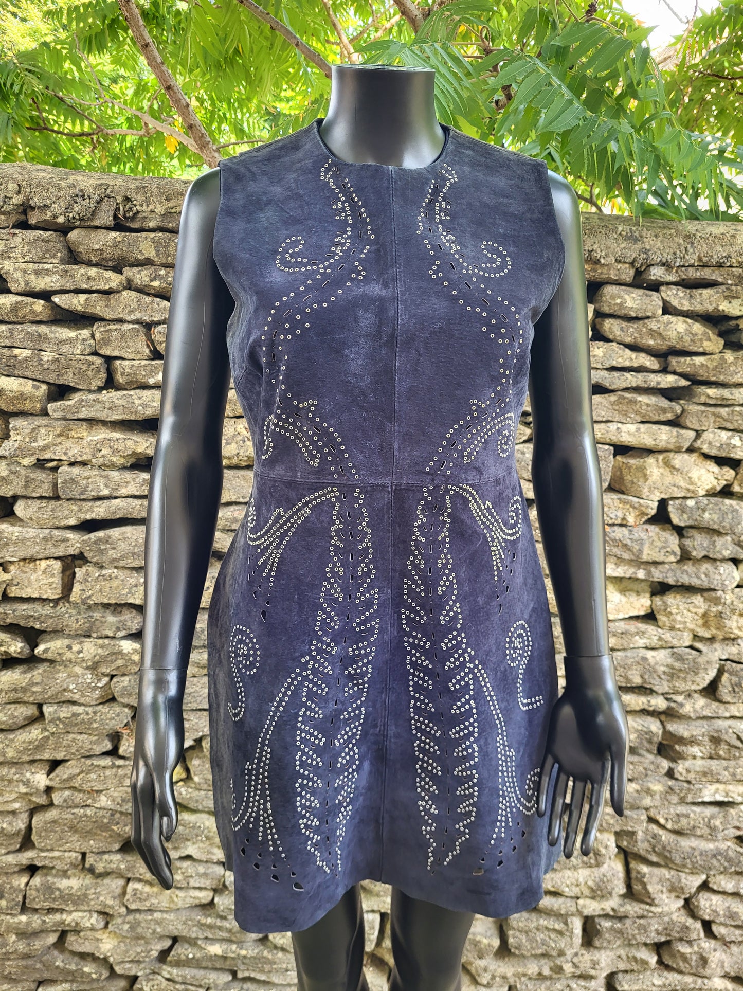 Vintage Midnight Blue Suede Studded Shift Dress