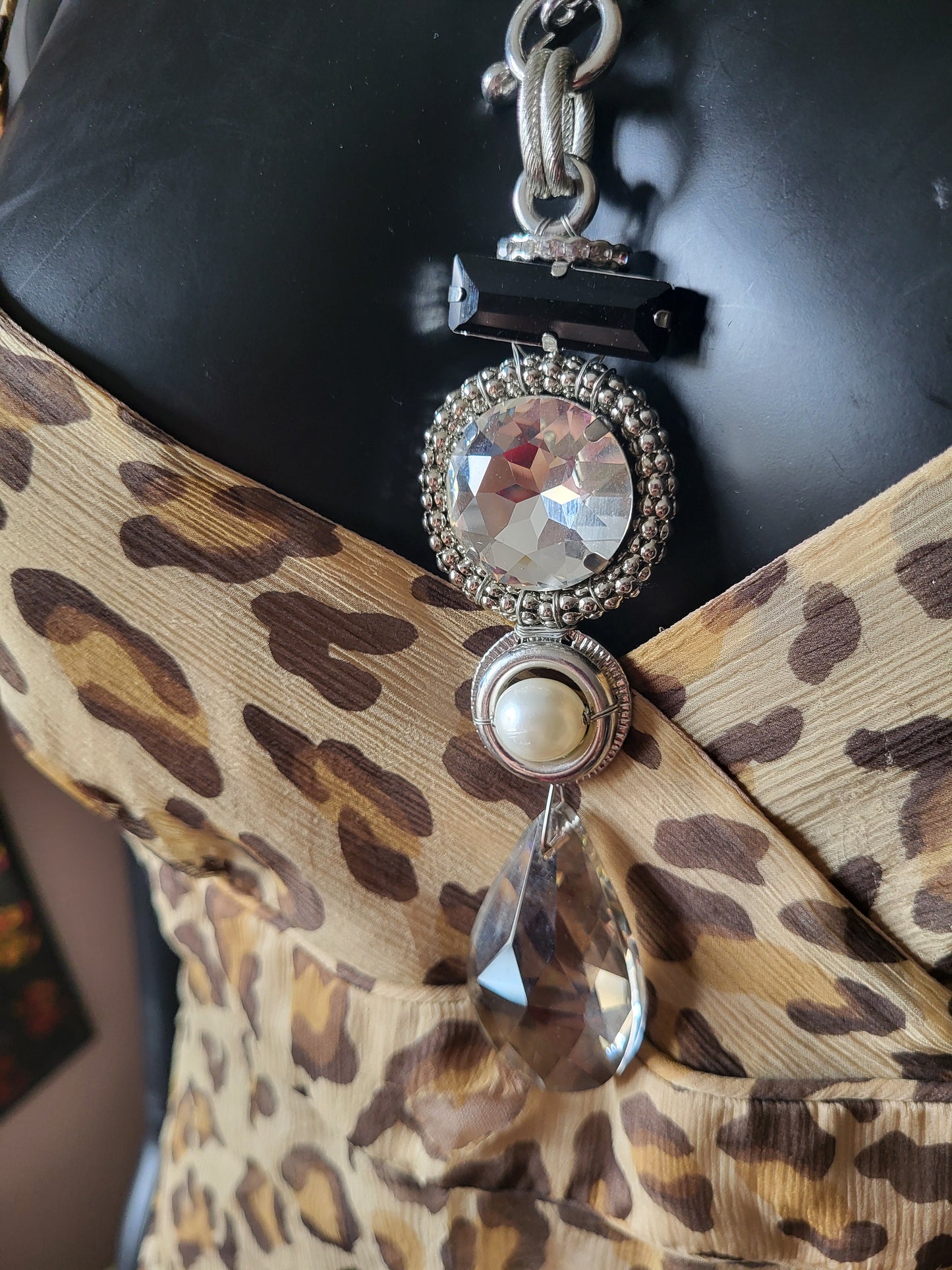 Long Chunky Stone Crystal Pendant