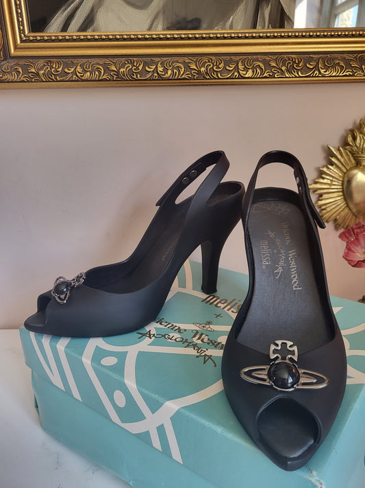 Vivienne Westwood x Melissa Matte Black Orb Heels