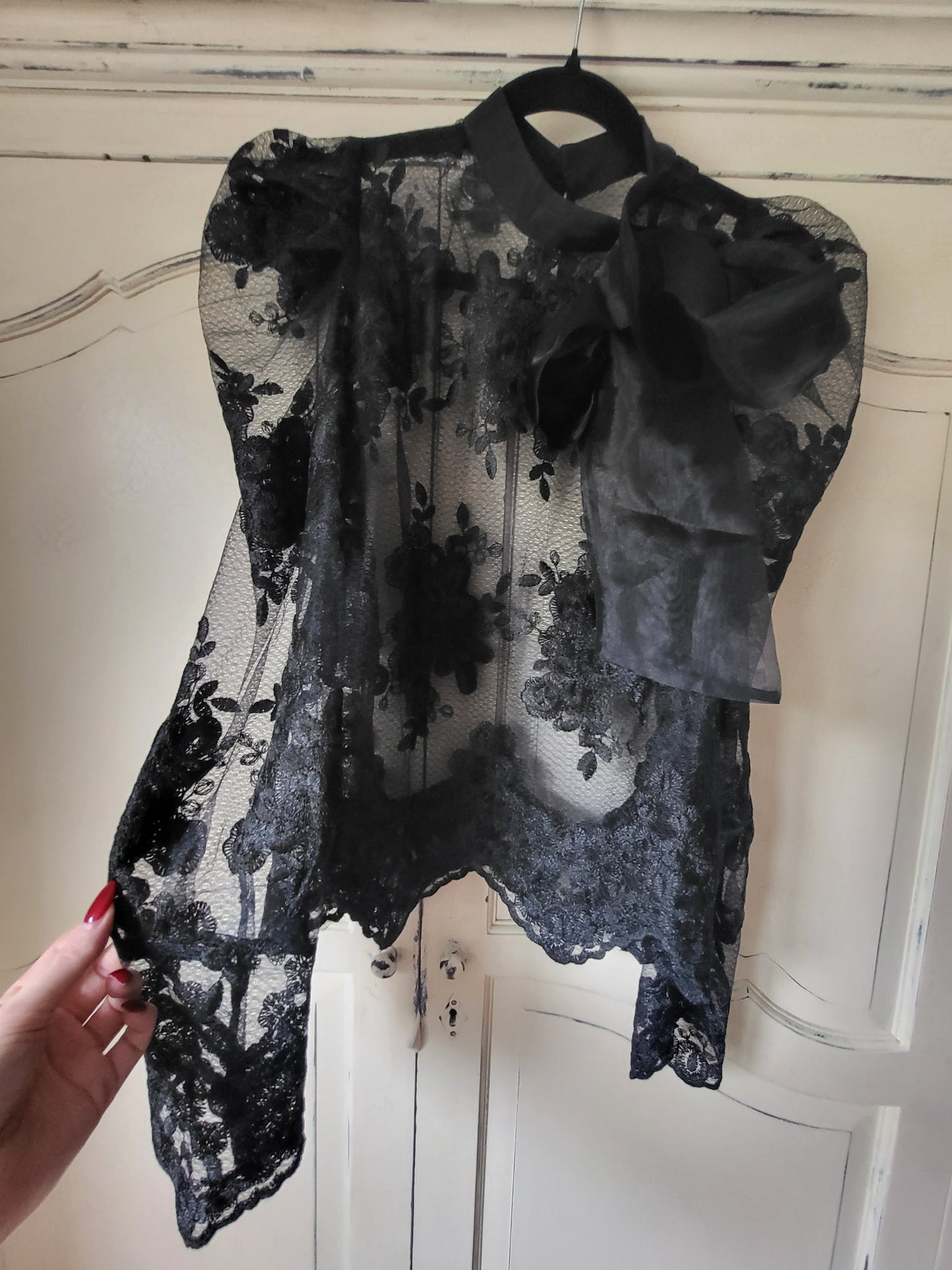 Gothic Black Lace Pussy Bow Blouse