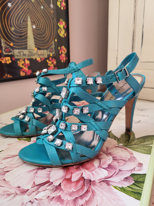 Karen Millen Turquoise Diamante Studded Heeled Sandals