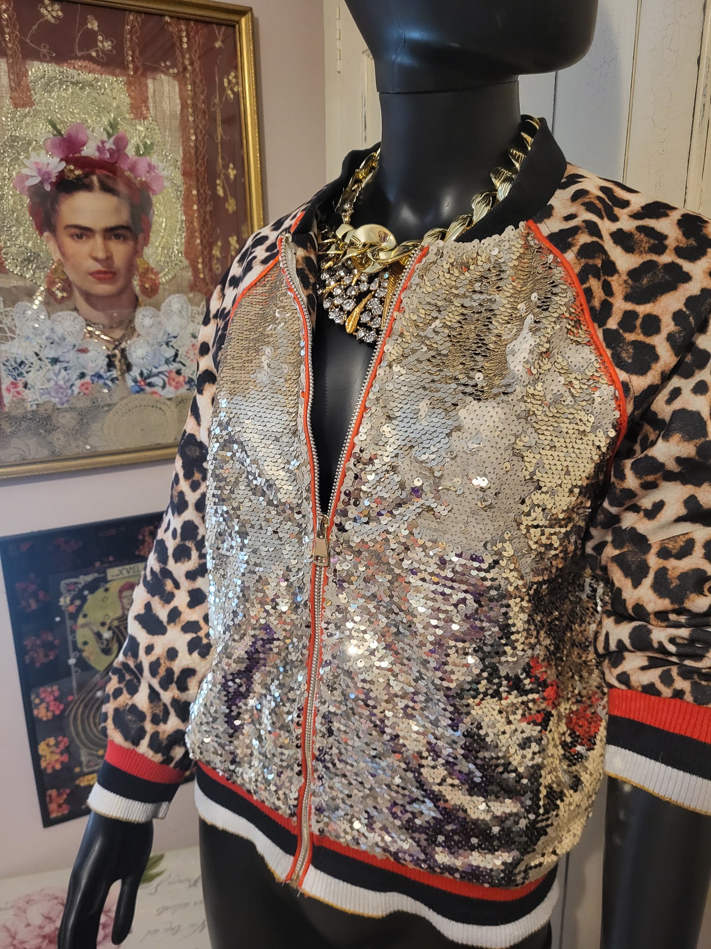 Drôle de Copine Sequin and Leopard Print Jacket