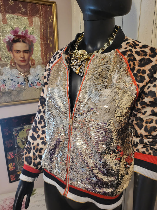 Drôle de Copine Sequin and Leopard Print Jacket