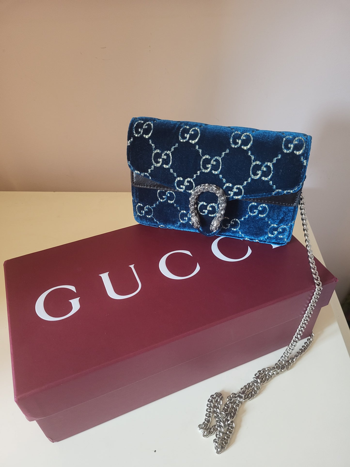 Gucci Dionysus Velvet Teal Mini Chain Bag