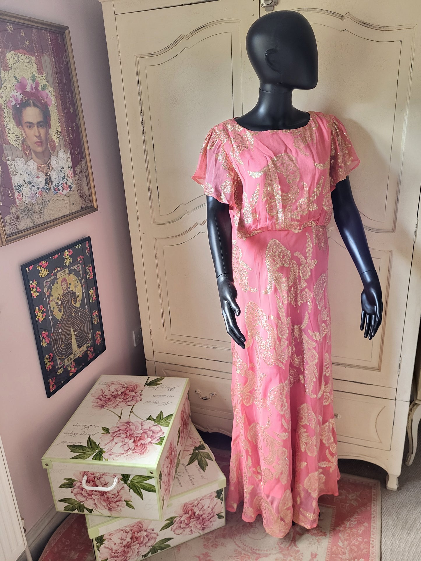 Pink & Gold Embellished Maxi Dress