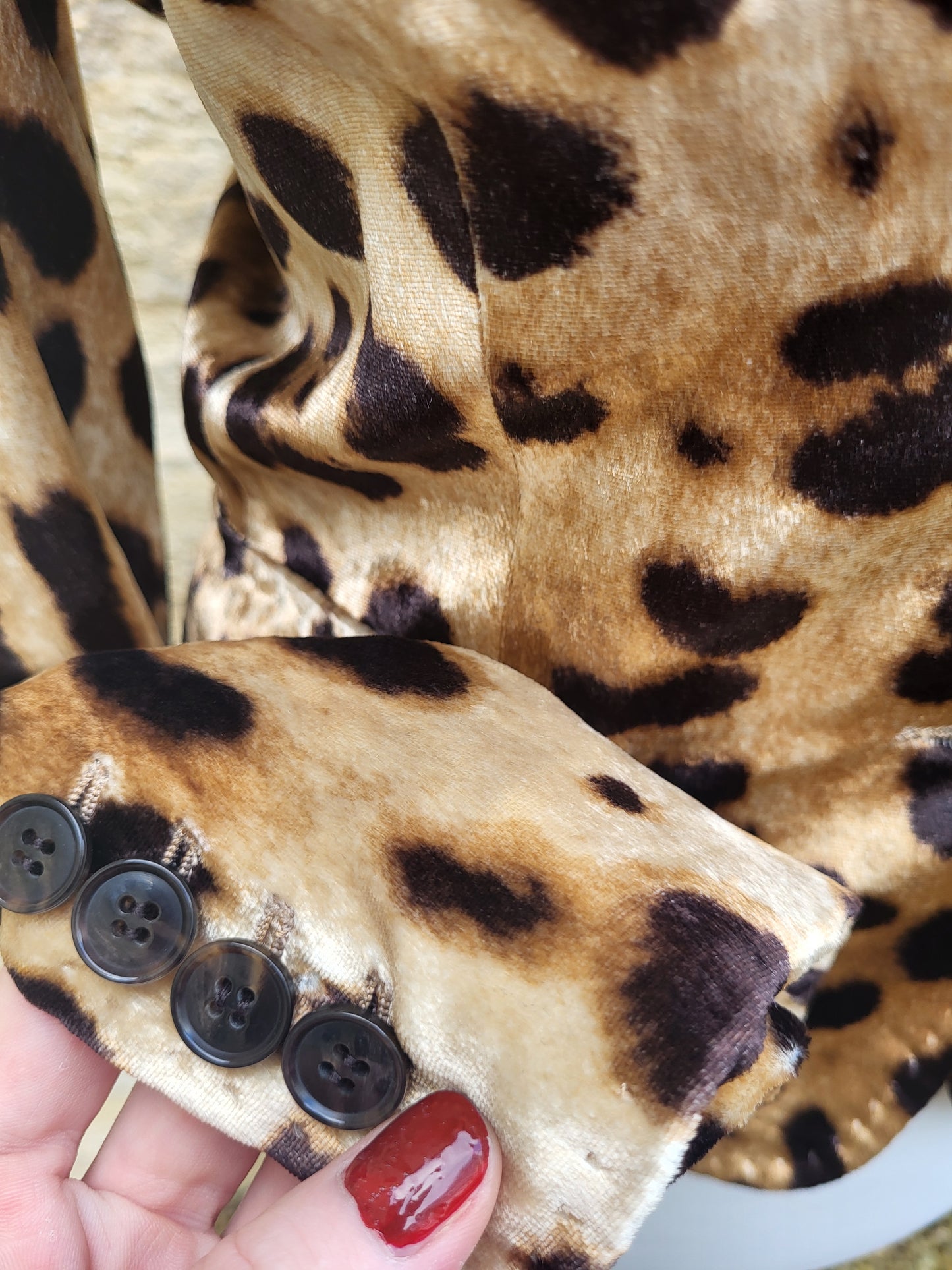 Close up of material of leopard print Dolce & Gabbana velvet blazer