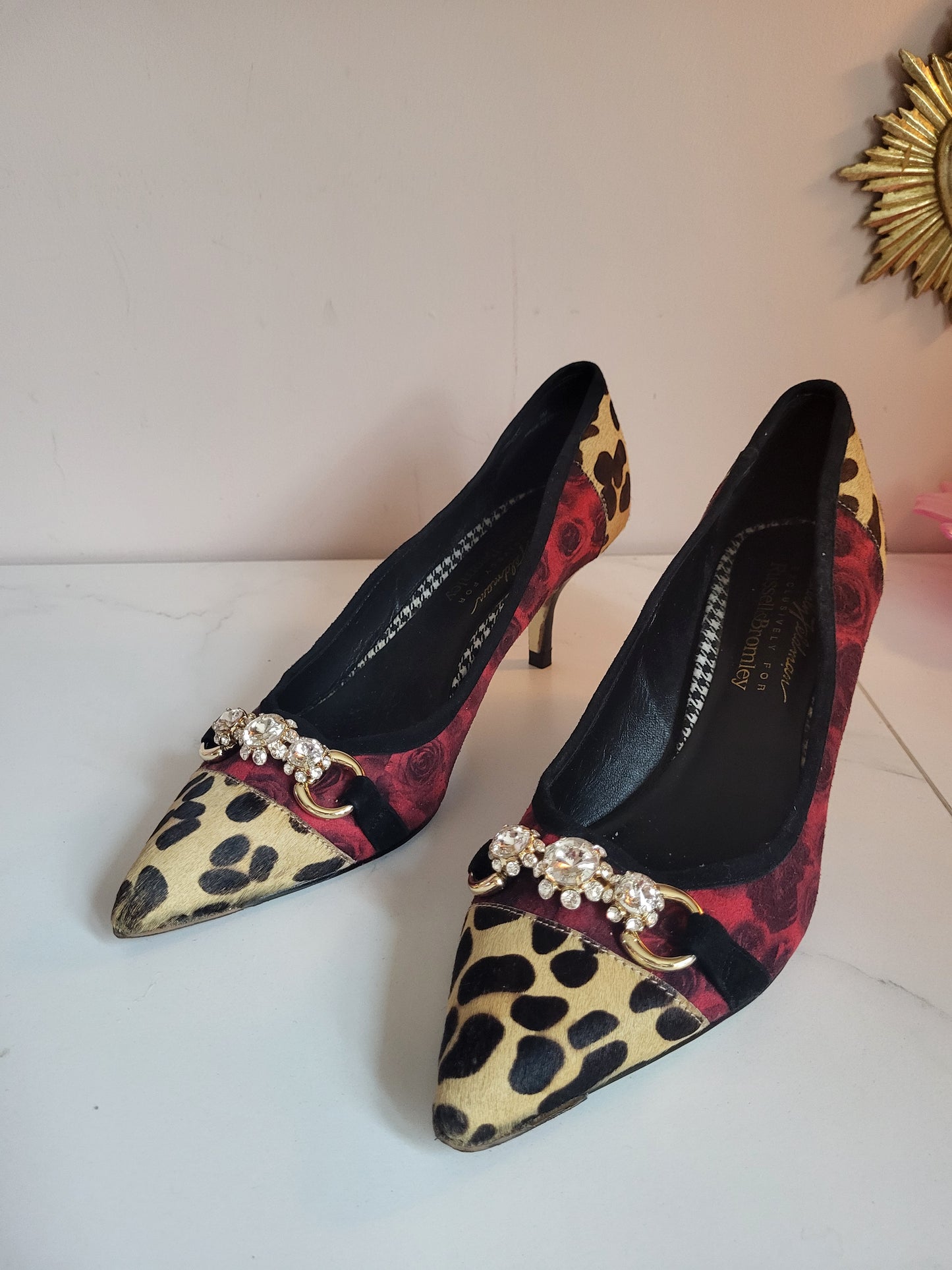 Beverly Feldman for Russell & Bromley Leopard and Diamante Heels