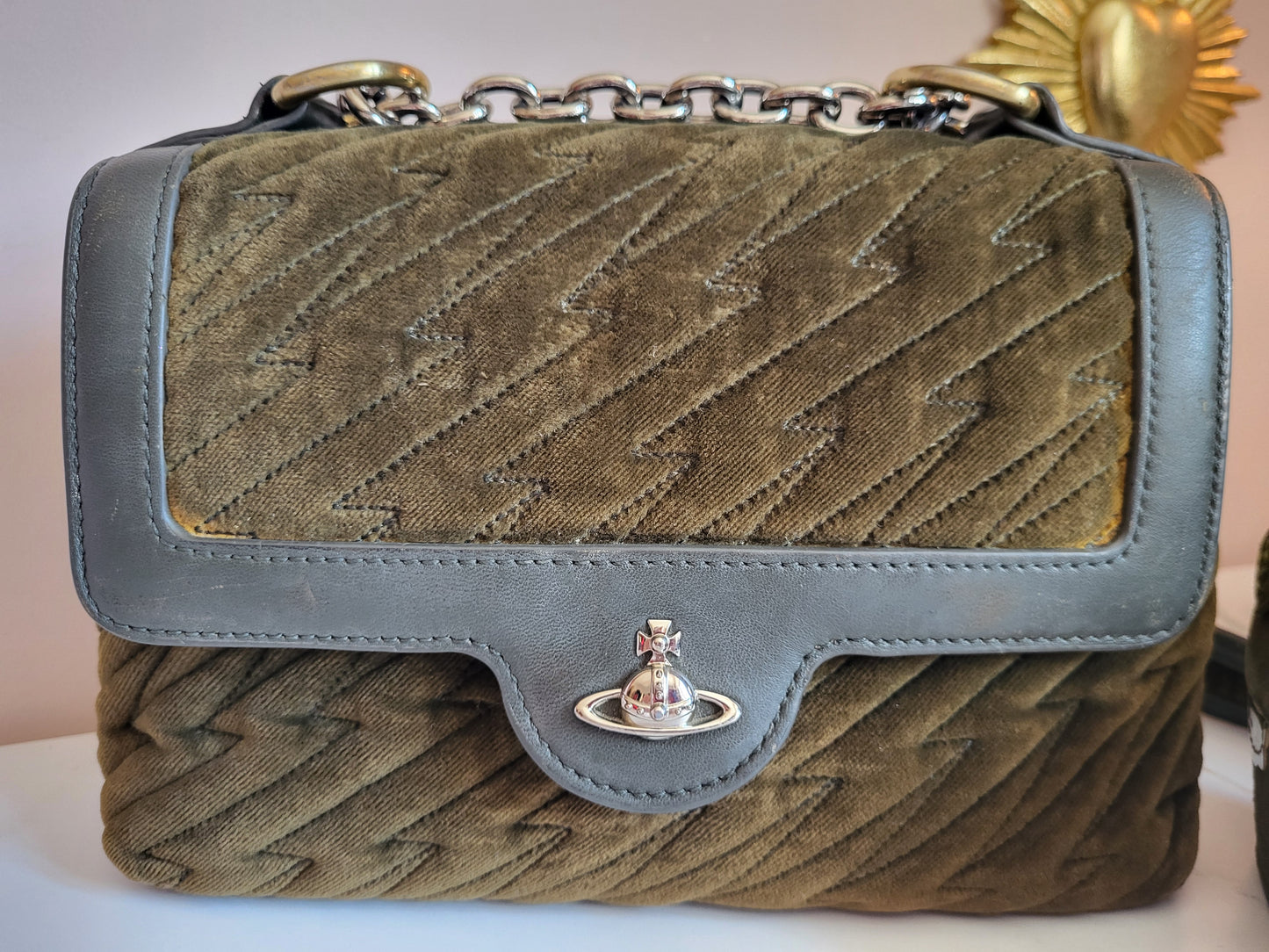 Vintage Vivienne Westwood Olive Velvet Shoulder Bag